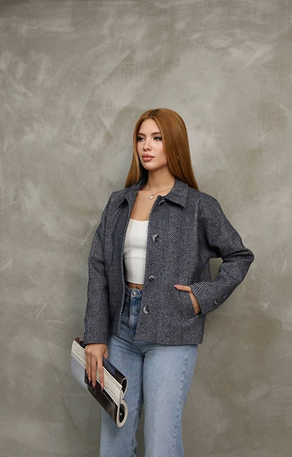 Dalida Balıksırtı Kaşe Ceket TNS-4429