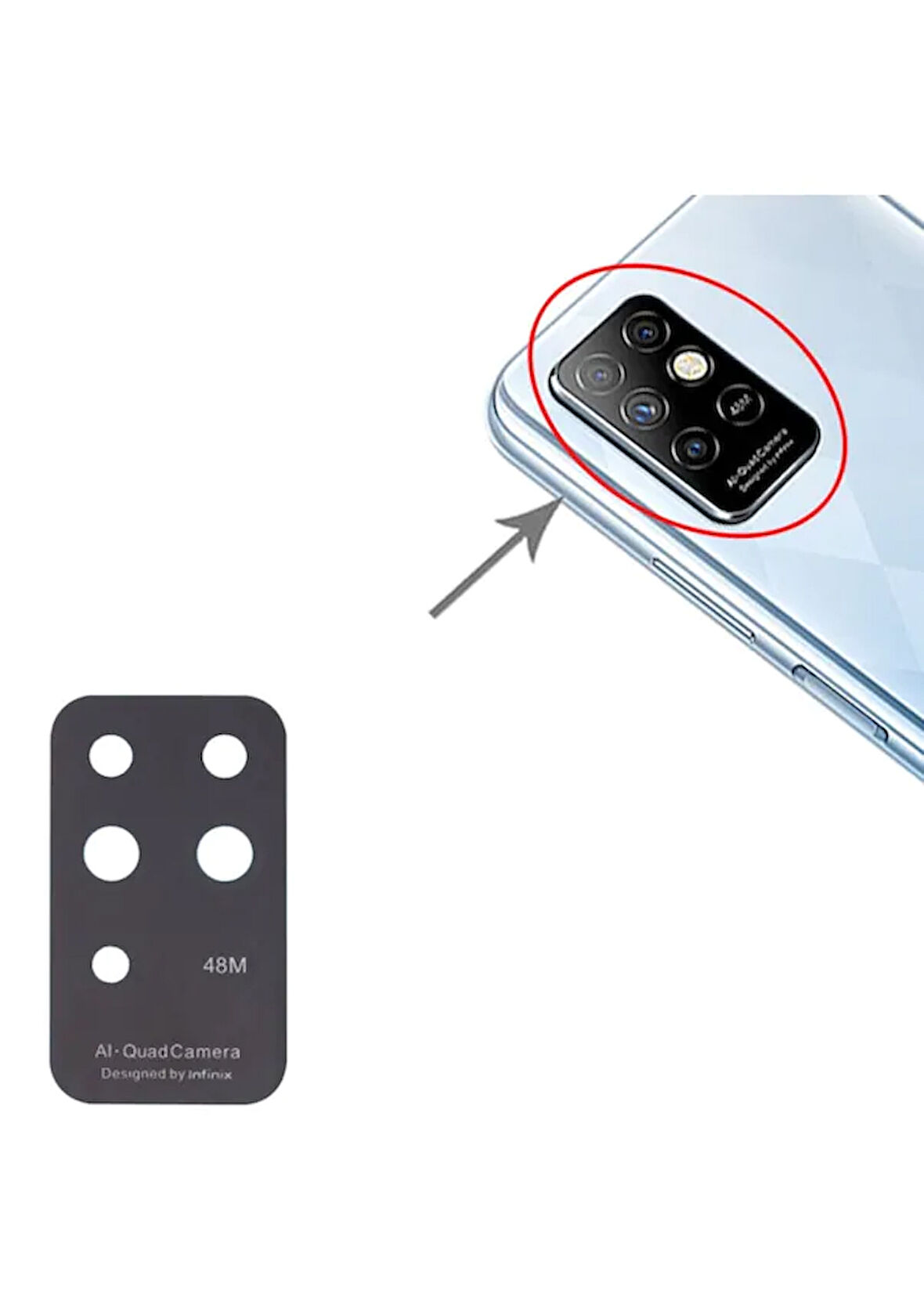 Tkgz Infinix HOTE 8İ Arka Kamera Camı Lens Yapışkanlı