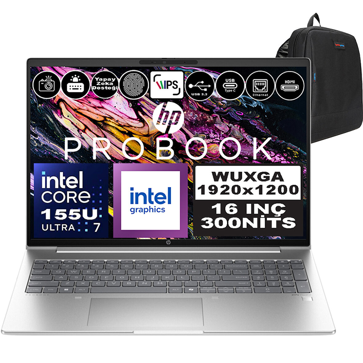 Hp Probook 460 G11 Intel Core Ultra 7 155U Ddr5 16GB 512GB SSD Intel® Aı Boost 16" Wuxga IPS Windows 11 Home Taşınabilir Bilgisayar A23BCEAH01 + Zetta Çanta