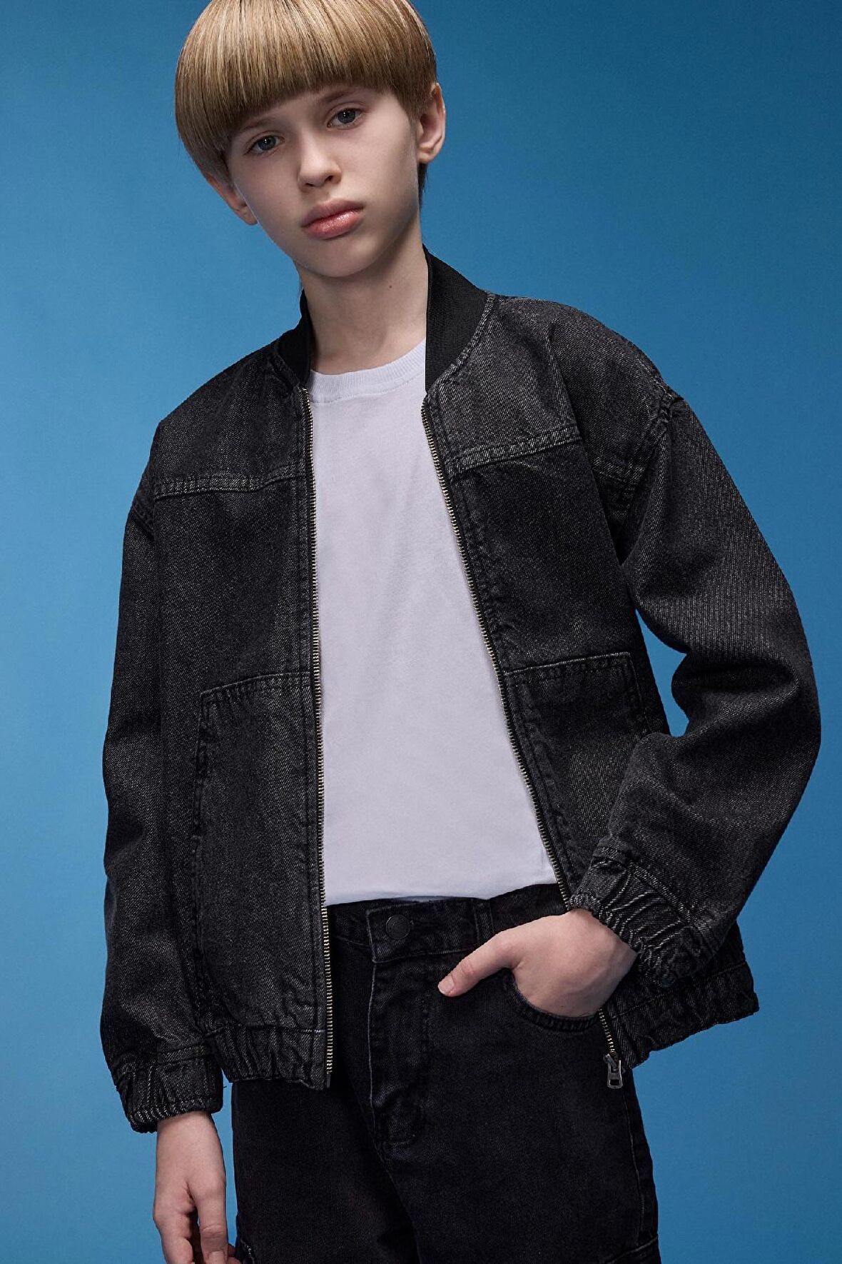 DeFacto Erkek Çocuk Kolej Yaka Bomber Jean Ceket D6538A825SPNM36