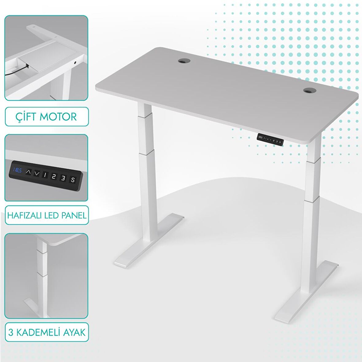 O-Flex Duo Çift Motorlu Elektrikli Yükseklik Ayarlı Masa - 140x70 - Beyaz