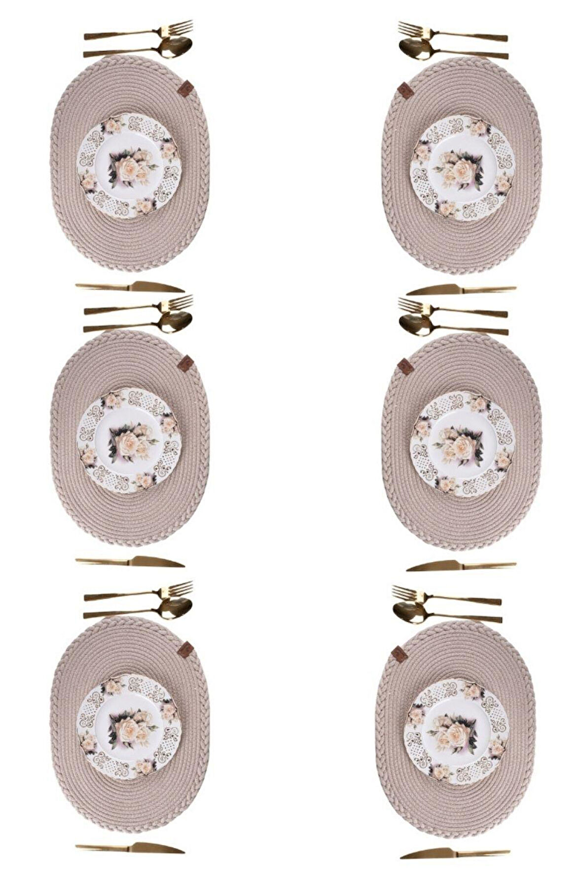 Vos Versa Amerikan Servis 6'lı Supla Lux Sunum Tabak Altlığ - Oval Bej VVHM0038