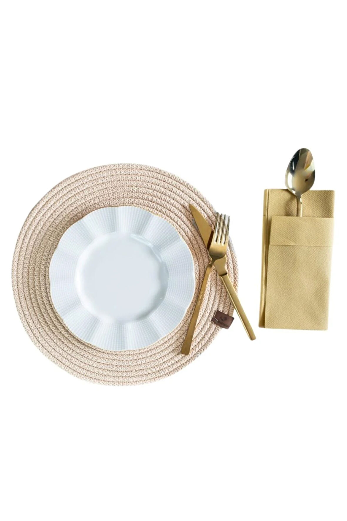 Vos Versa Amerikan Servis Tekli Supla Lux Sunum Tabak Altlığ - Yuvarlak Bej VVHM0039