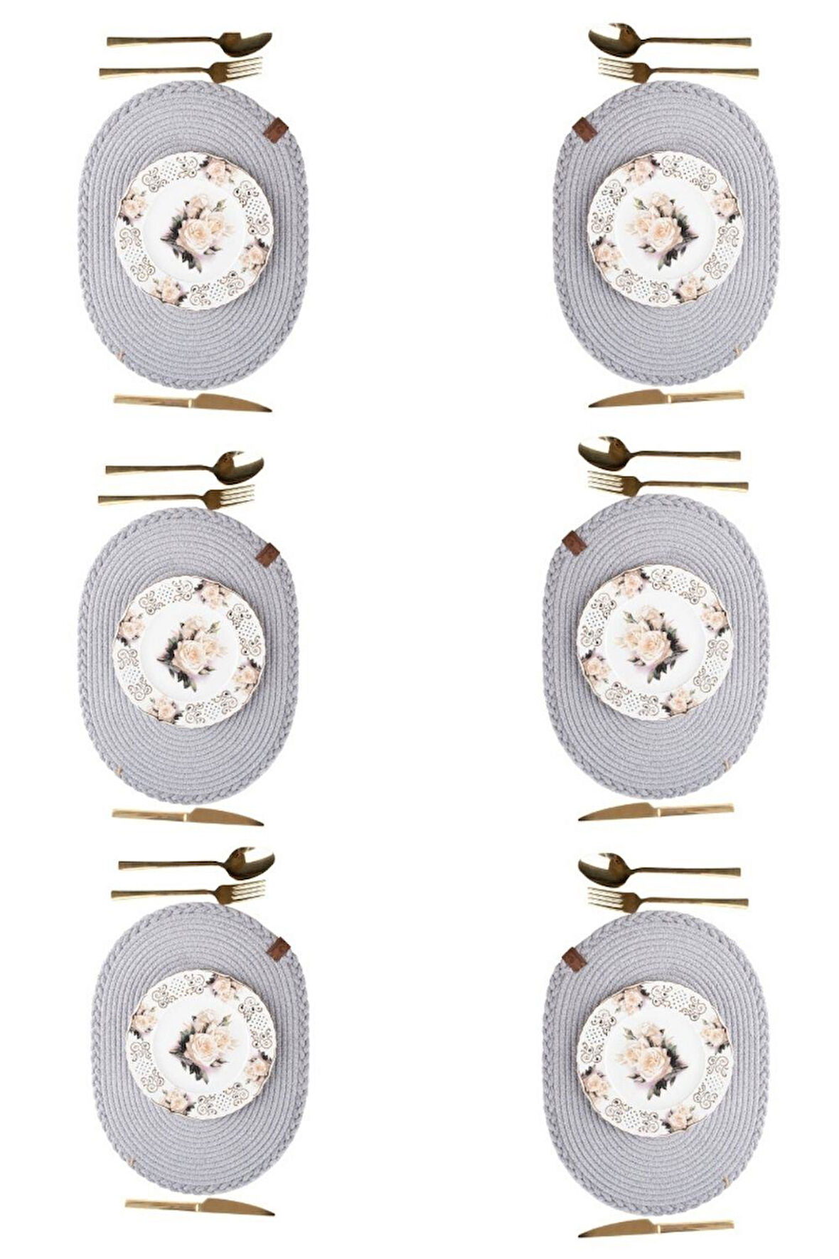 Vos Versa Amerikan Servis 6!lı Supla Lux Sunum Tabak Altlığ - Oval Gri  VVHM0043