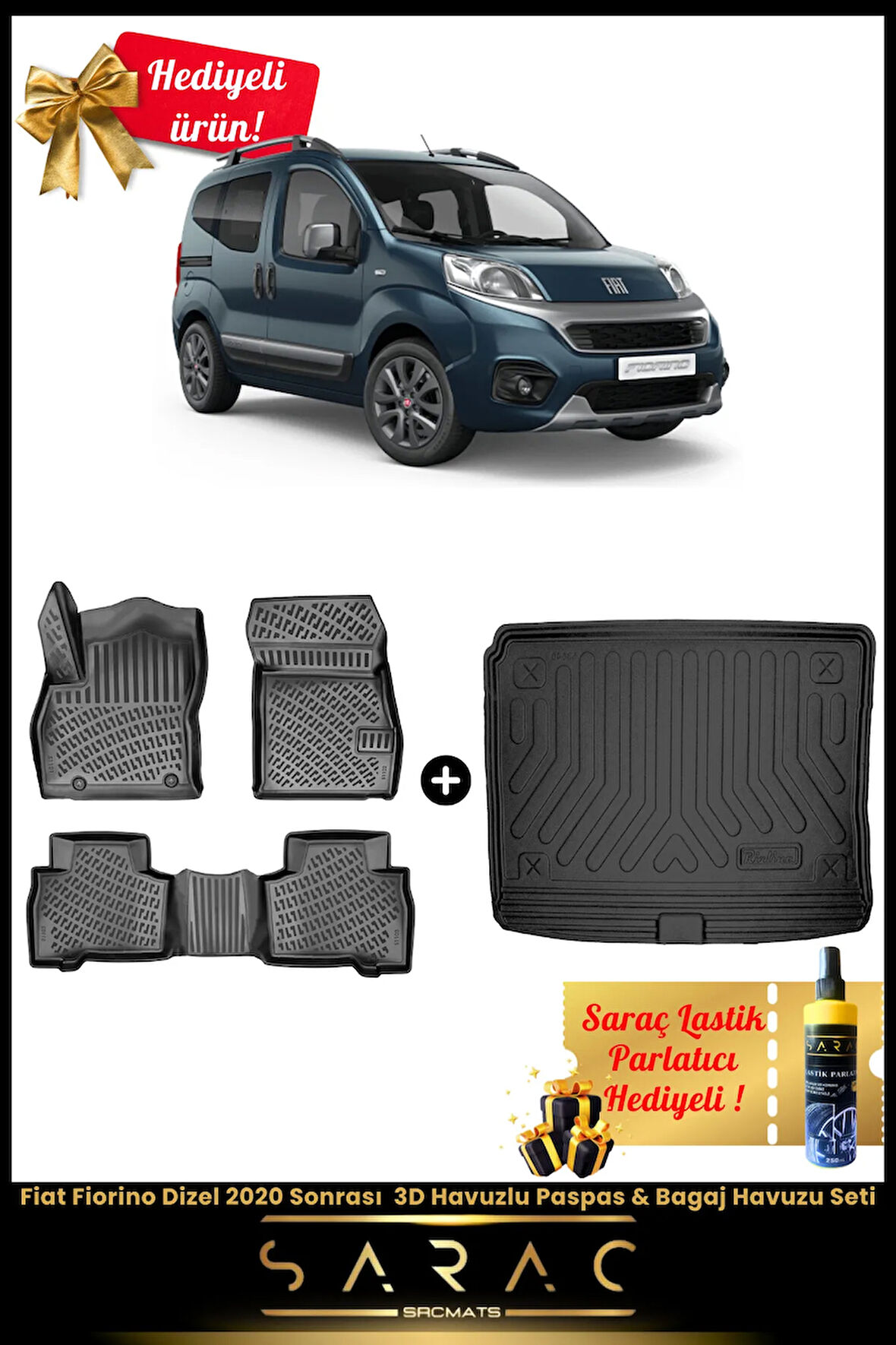 Fiat Fiorino Dizel 2020 Sonrası Araca Özel 3d Havuzlu Paspas & Bagaj Havuzu Seti (HEDİYELİ!)