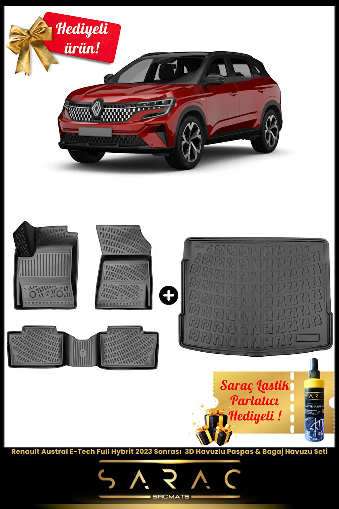 Renault Austral E-Tech Full Hybrit 2023 Sonrası  3D Havuzlu Paspas & Bagaj Havuzu Seti+(HEDİYELİ!)