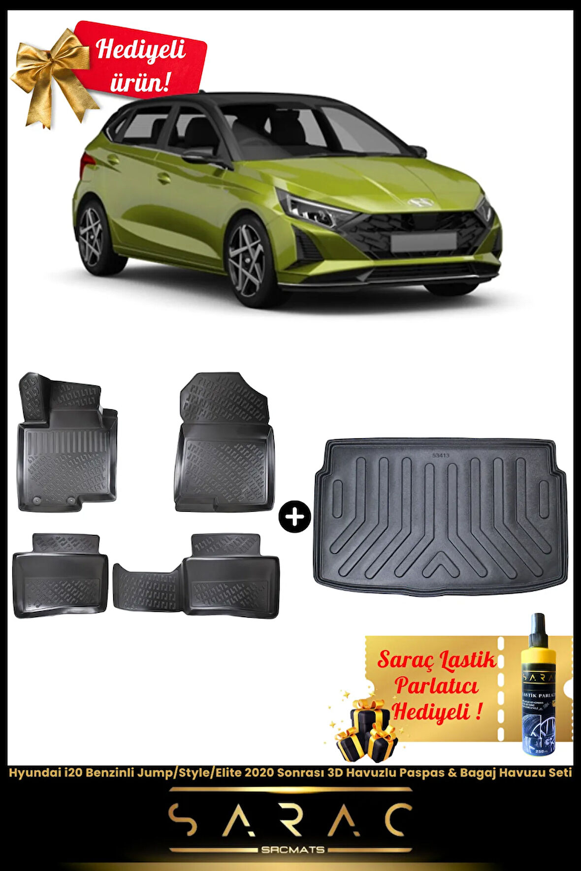 Hyundai i20 Benzinli Jump/Style/Elite 2020 Sonrası 3D Havuzlu Paspas & Bagaj Havuzu Seti+(HEDİYELİ!)