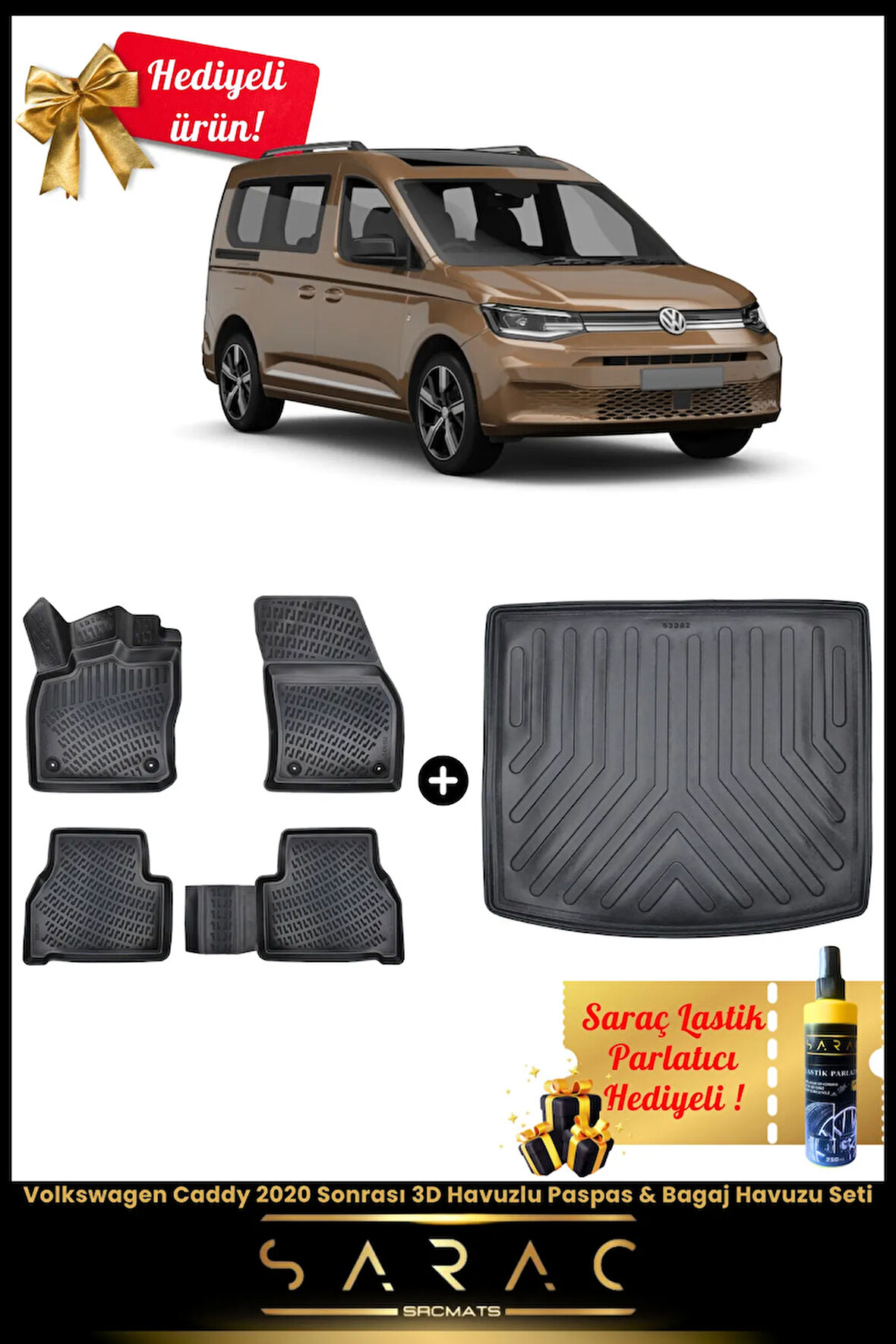 Volkswagen Caddy 2020 Sonrası Araca Özel 3d Havuzlu Paspas & Bagaj Havuzu Seti (HEDİYELİ!)