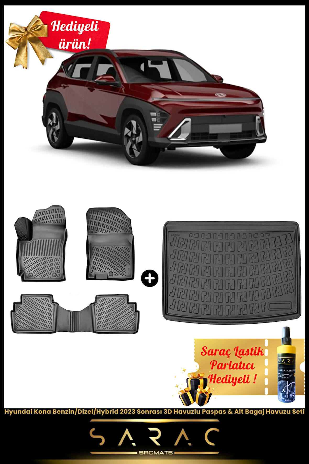 Hyundai Kona Benzin/Dizel/Hybrid 2023 Sonrası 3D Havuzlu Paspas & Alt Bagaj Havuzu Seti+(HEDİYELİ!)