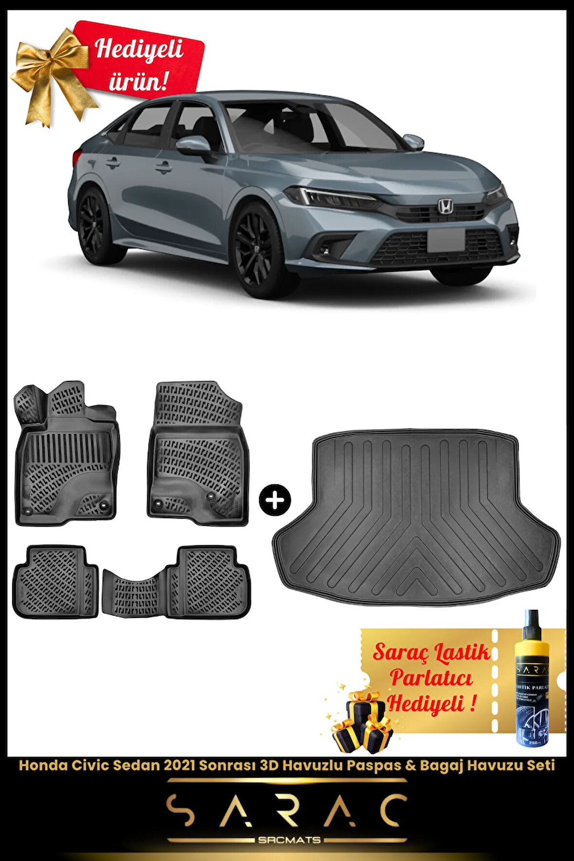 Honda Civic Sedan 2021 Sonrası Araca Özel 3d Havuzlu Paspas & Bagaj Havuzu Seti (HEDİYELİ!)