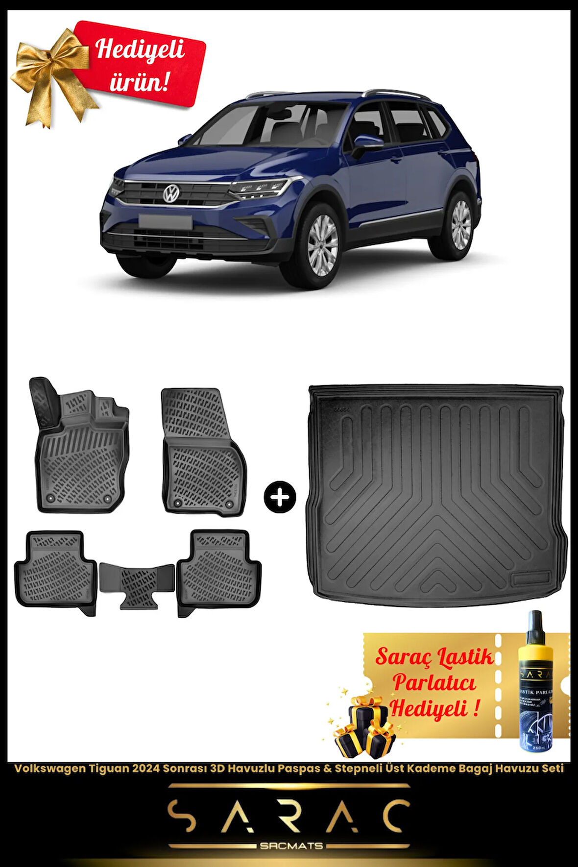 Volkswagen Tiguan 2024 Sonrası 3d Havuzlu Paspas & Stepneli Üst Kademe Bagaj Havuzu Seti (HEDİYELİ!)