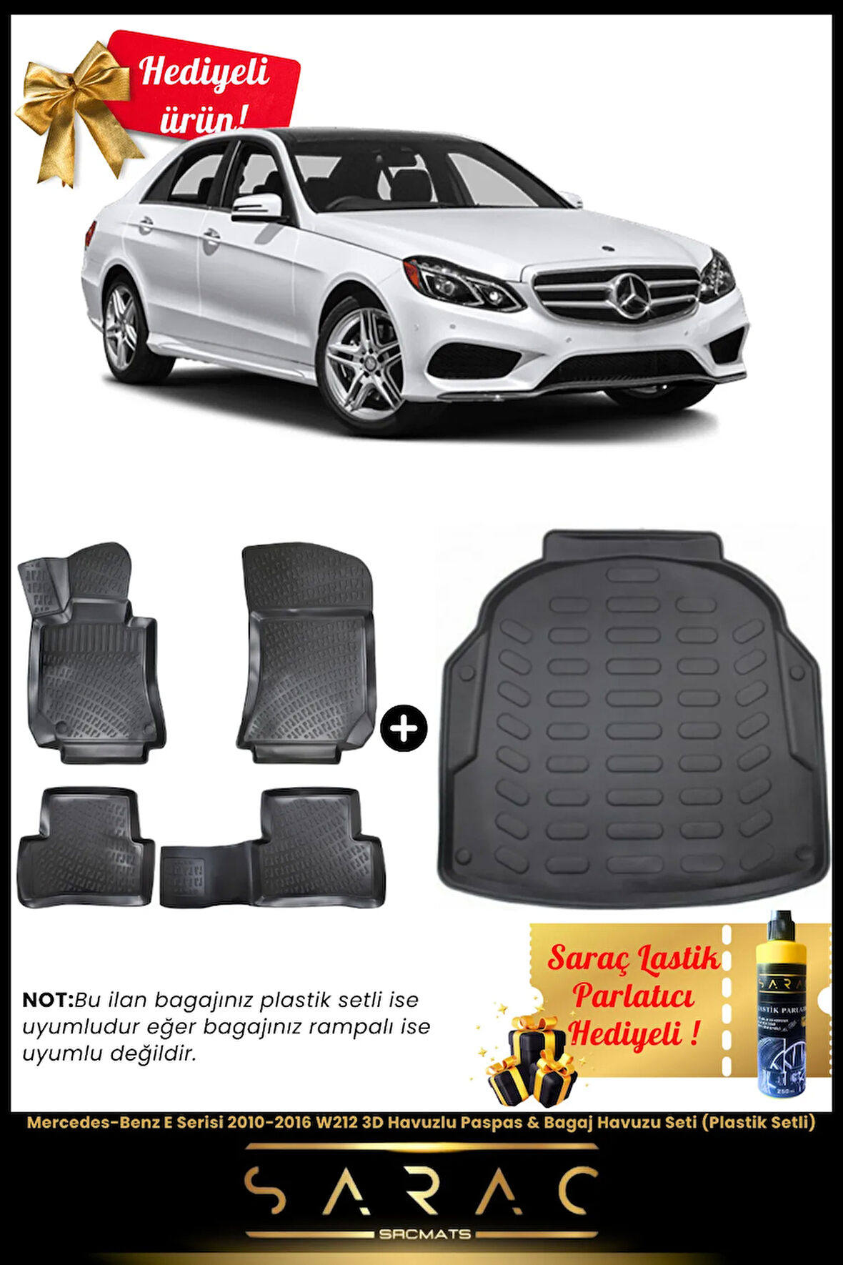 Mercedes-Benz E Serisi 2010-2016 W212 3D Havuz Paspas & Bagaj Havuzu Set (Plastik Setli)+(HEDİYELİ!)