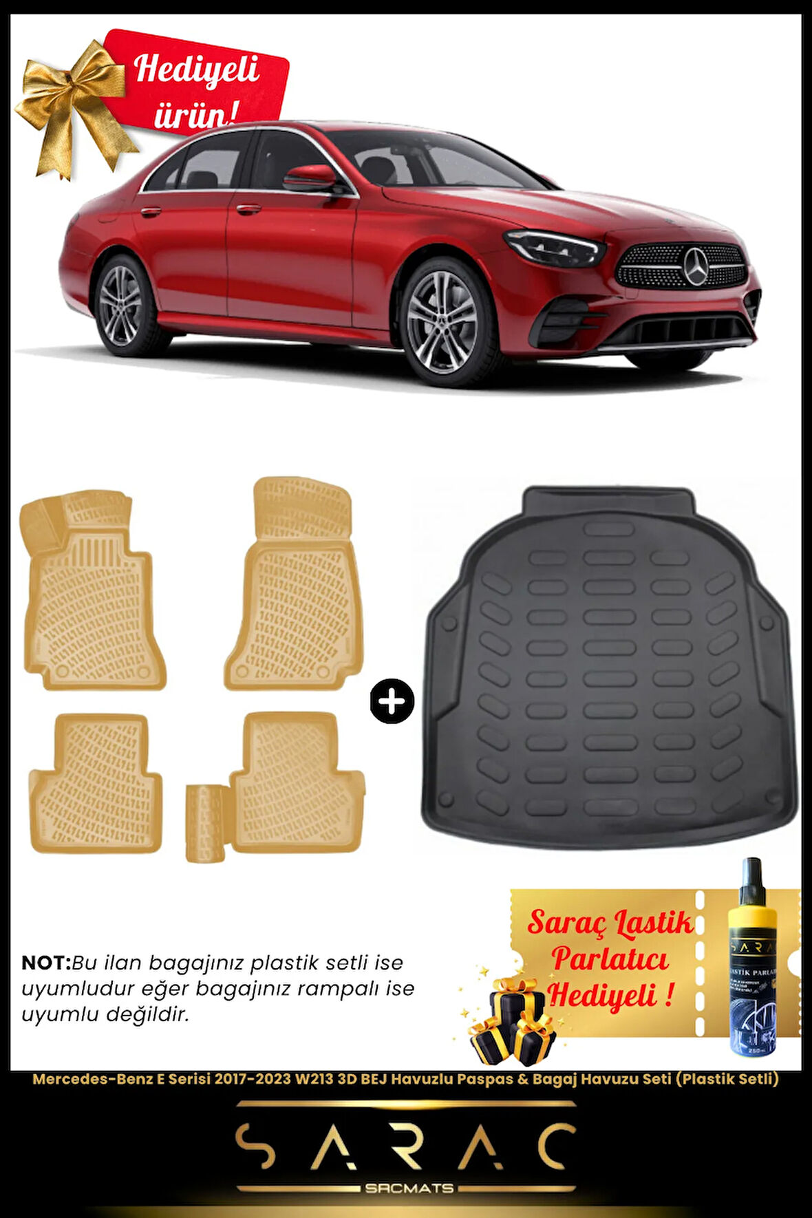 Mercedes-Benz E Serisi 2017-2023 W213 3D BEJ Havuz Paspas & Bagaj Havuz Set(Plastik Setli)+HEDİYELİ!