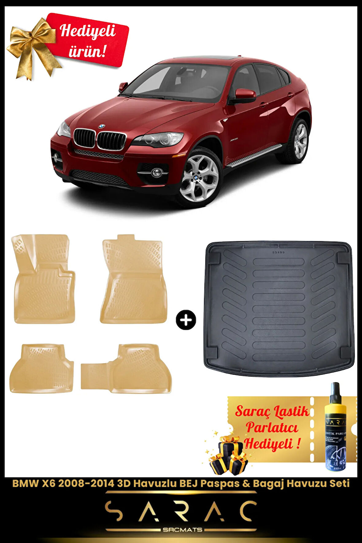 BMW X6 2008-2014 Araca Özel 3D Havuzlu BEJ Paspas & Bagaj Havuzu Seti+(HEDİYELİ!)