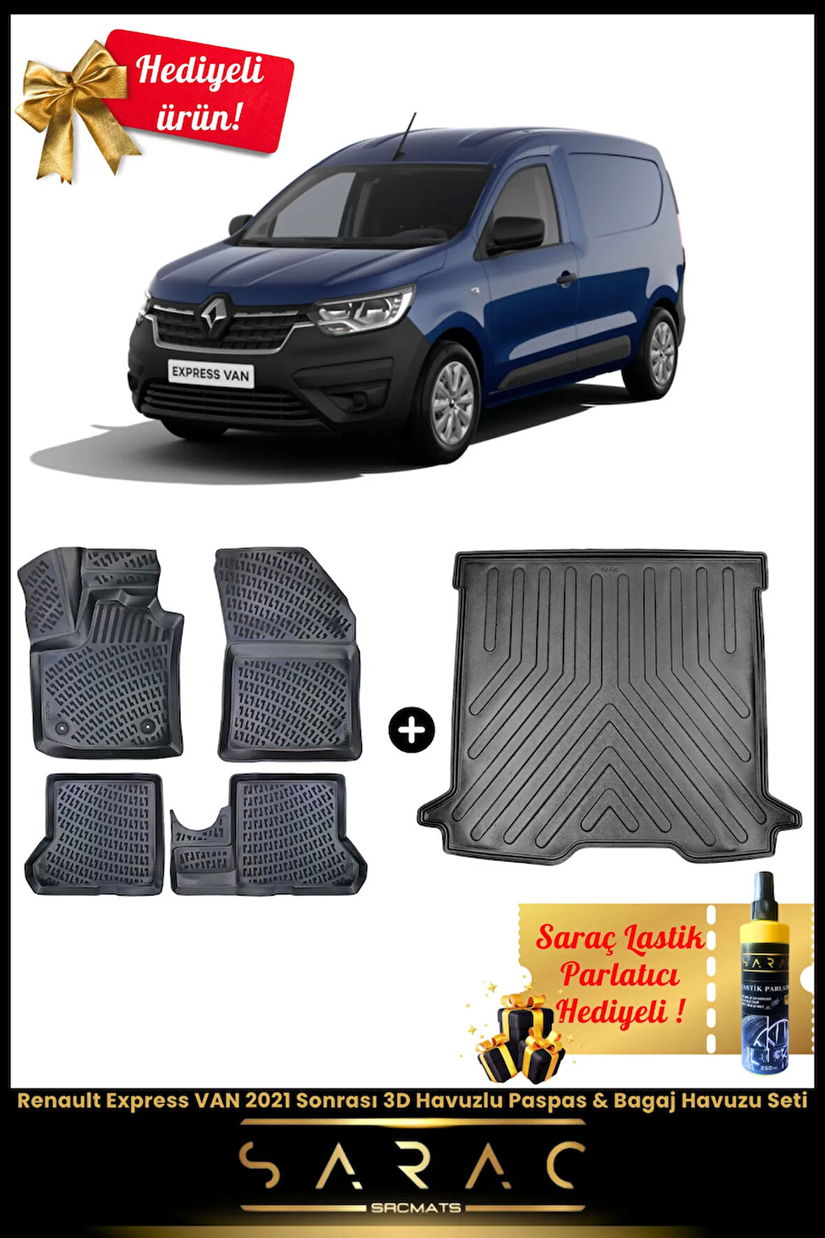 Renault Express VAN 2021 Sonrası Araca Özel 3D Havuzlu Paspas & Bagaj Havuzu Seti+(HEDİYELİ!)