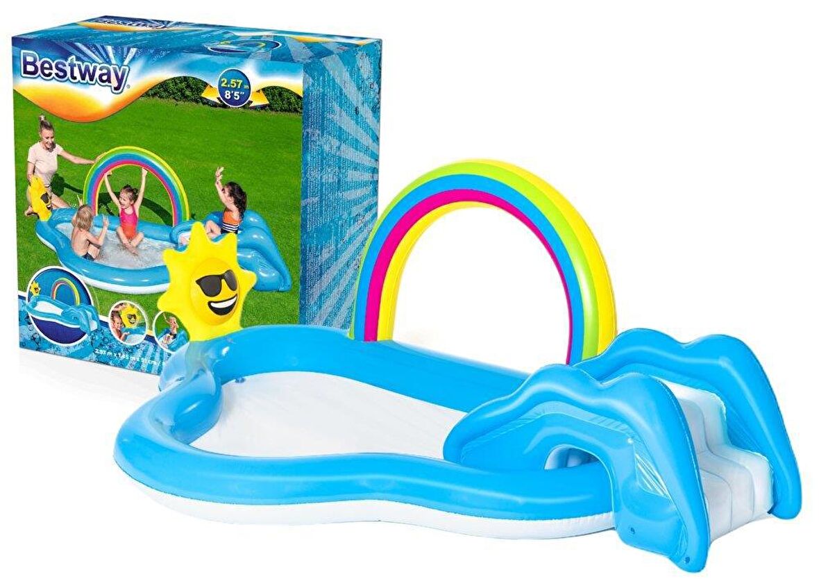 Şişirme Pompalı- Bestway 53092 Kaydıraklı Fıskiyeli Eğlence Havuzu-257 X 145cm 