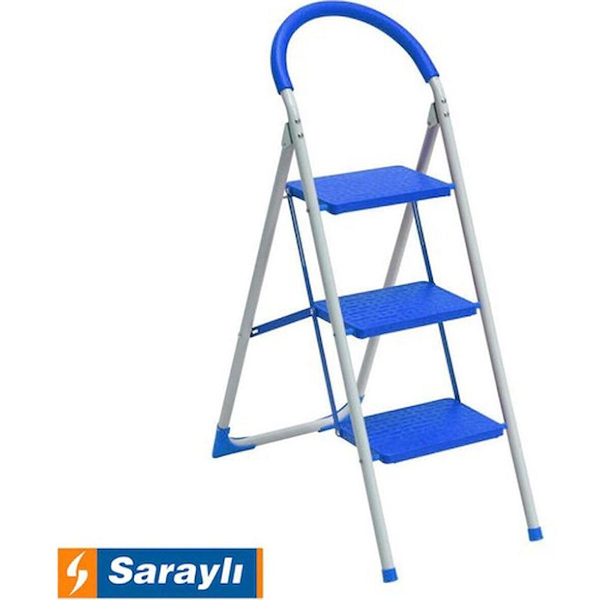 Saraylı mega pratik seyyar merdiven 3 basamak - geniş basamaklı mavi