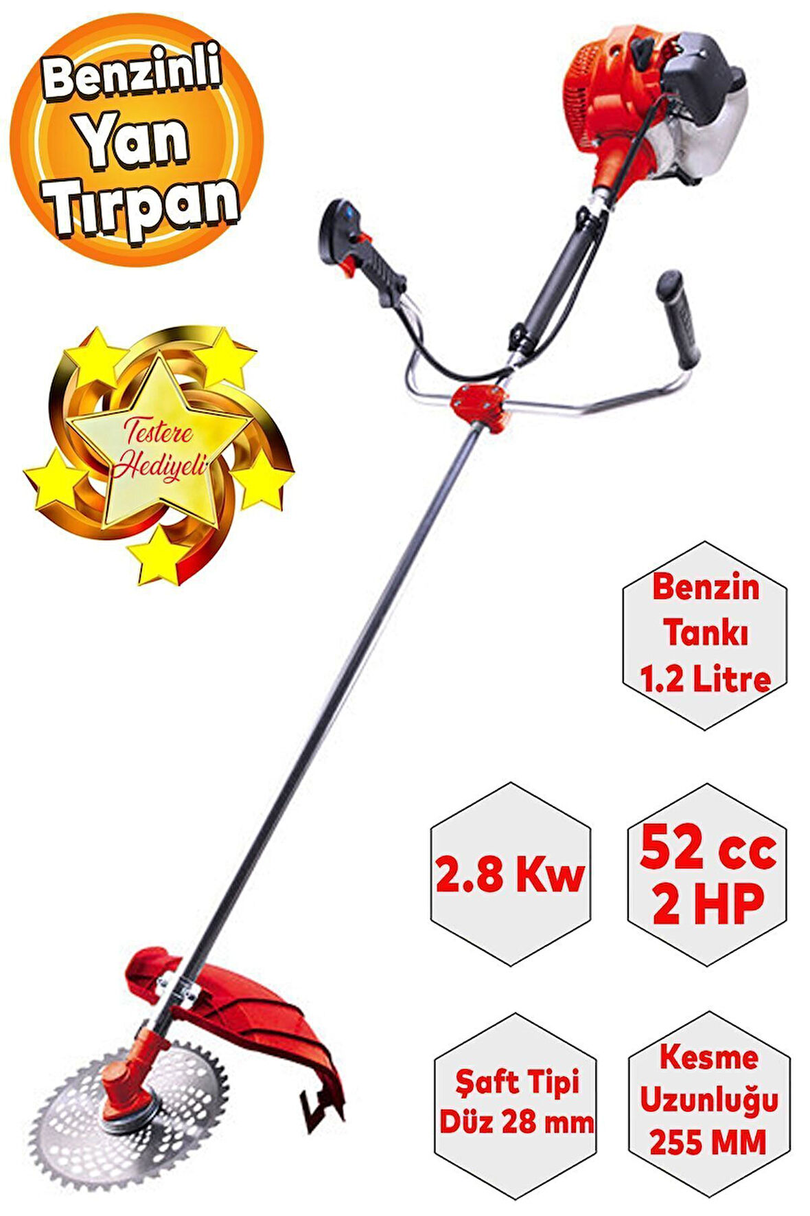 RDX9635 Benzinli Yan Tırpan Çim Ot Biçme Kesme 52cc/2,8 KW