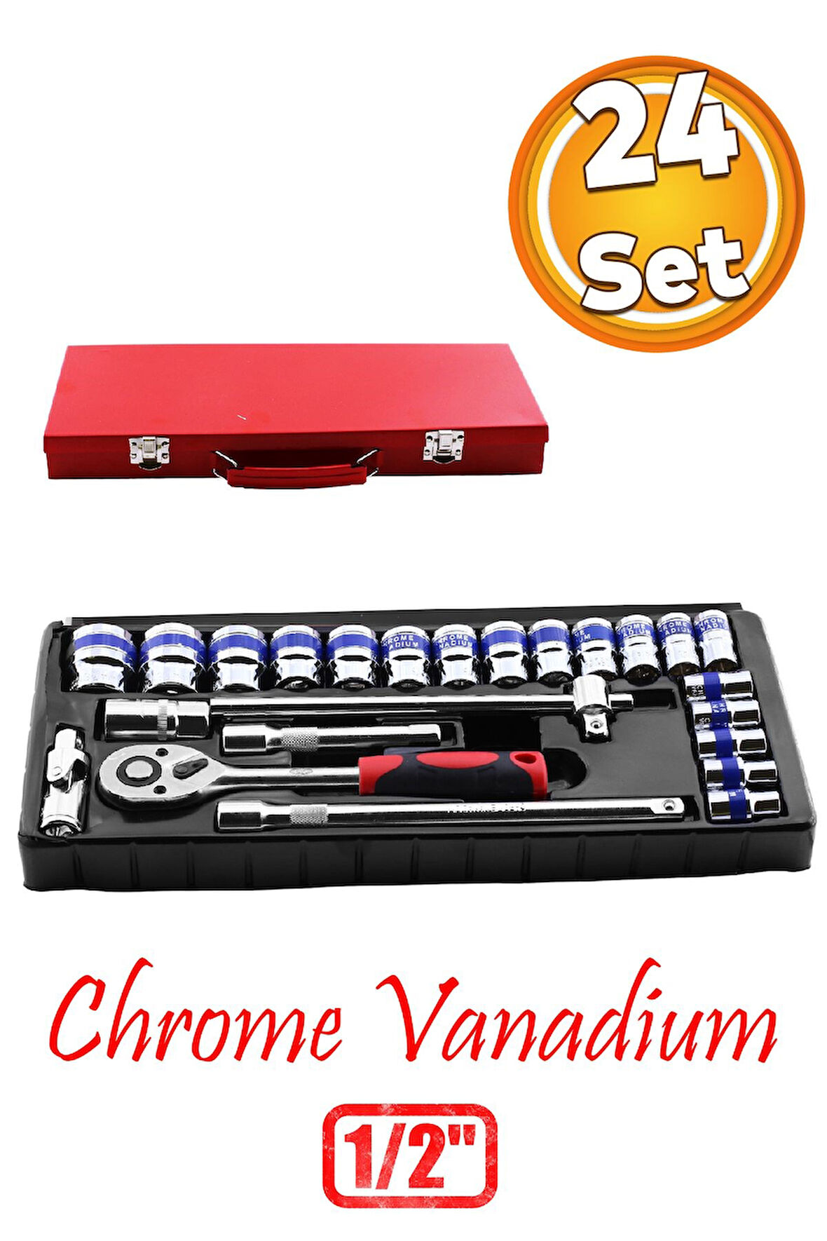 Lokma Takımı 24 Parça Uzatma T Kolu Buji Araç Tamir Cırcırlı Chrome Vanadium 1/2 Dr Socket Set