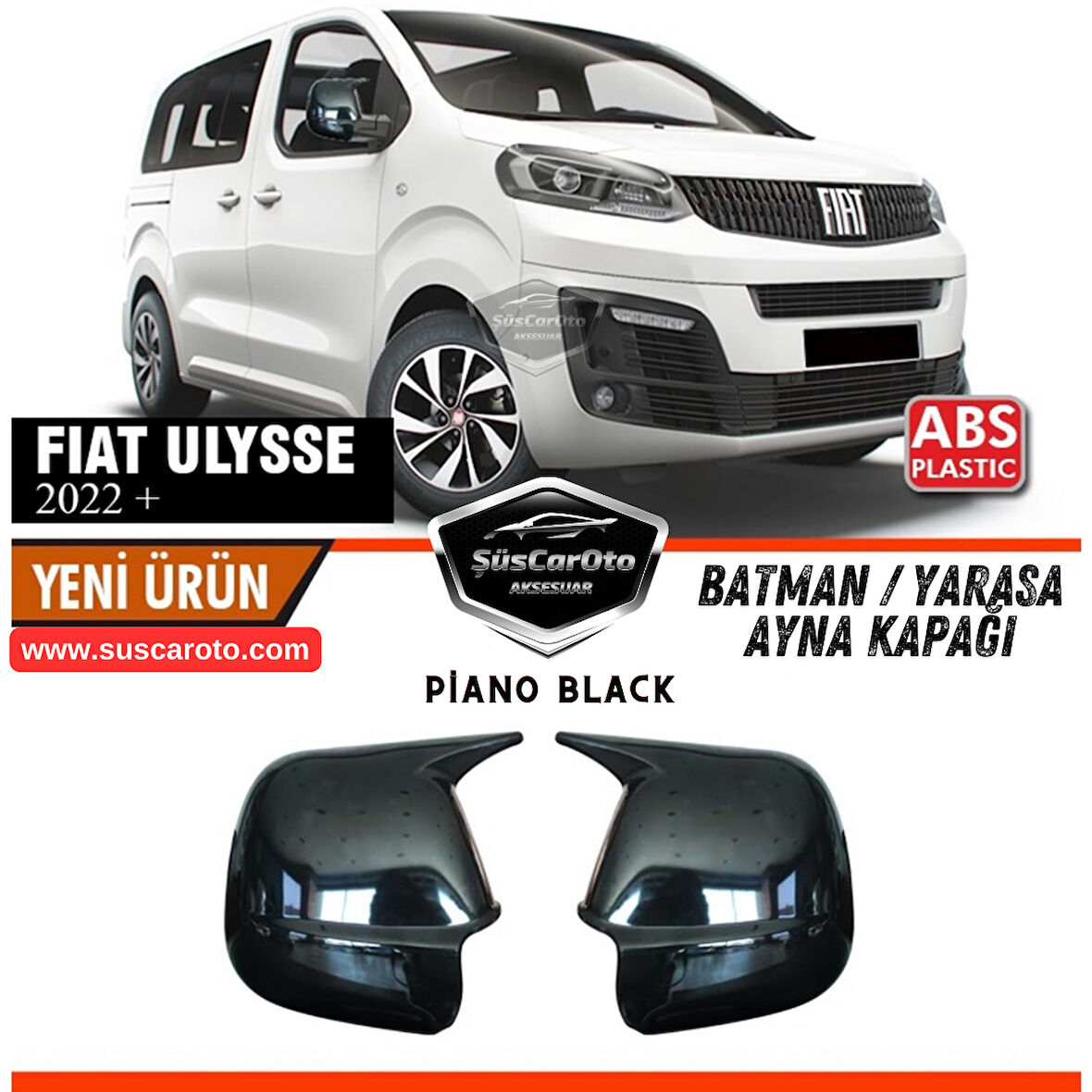 Fiat Ulysse 2022 Sonrası Uyumlu Batman Yarasa Ayna Kapağı Piano Black ABS Plastik Sağ Sol Takım