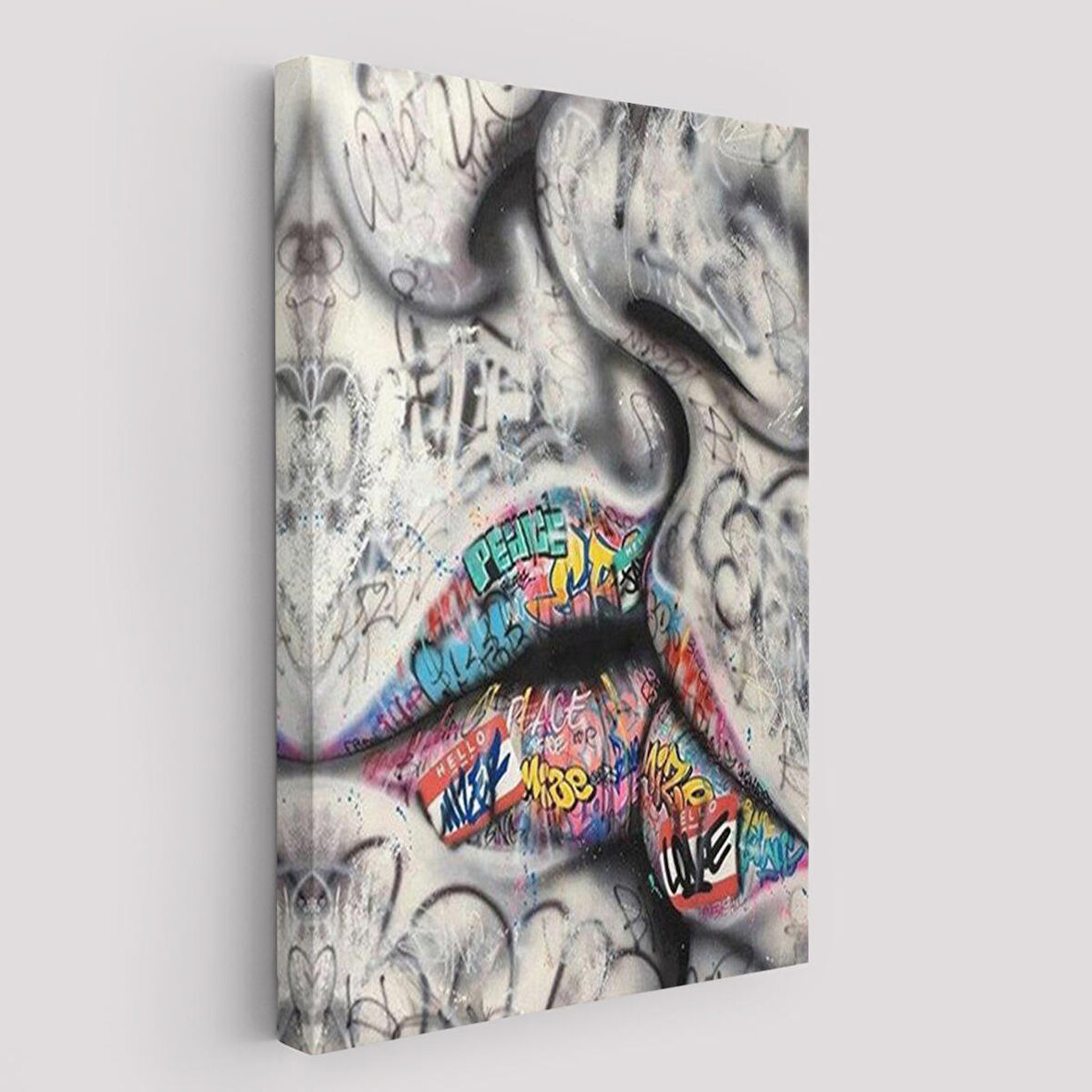 Öpüşme Kanvas Duvar Sanatı, Öpüşme Banksy Tarzı Graffiti Sokak Kanvas Tablo-5313