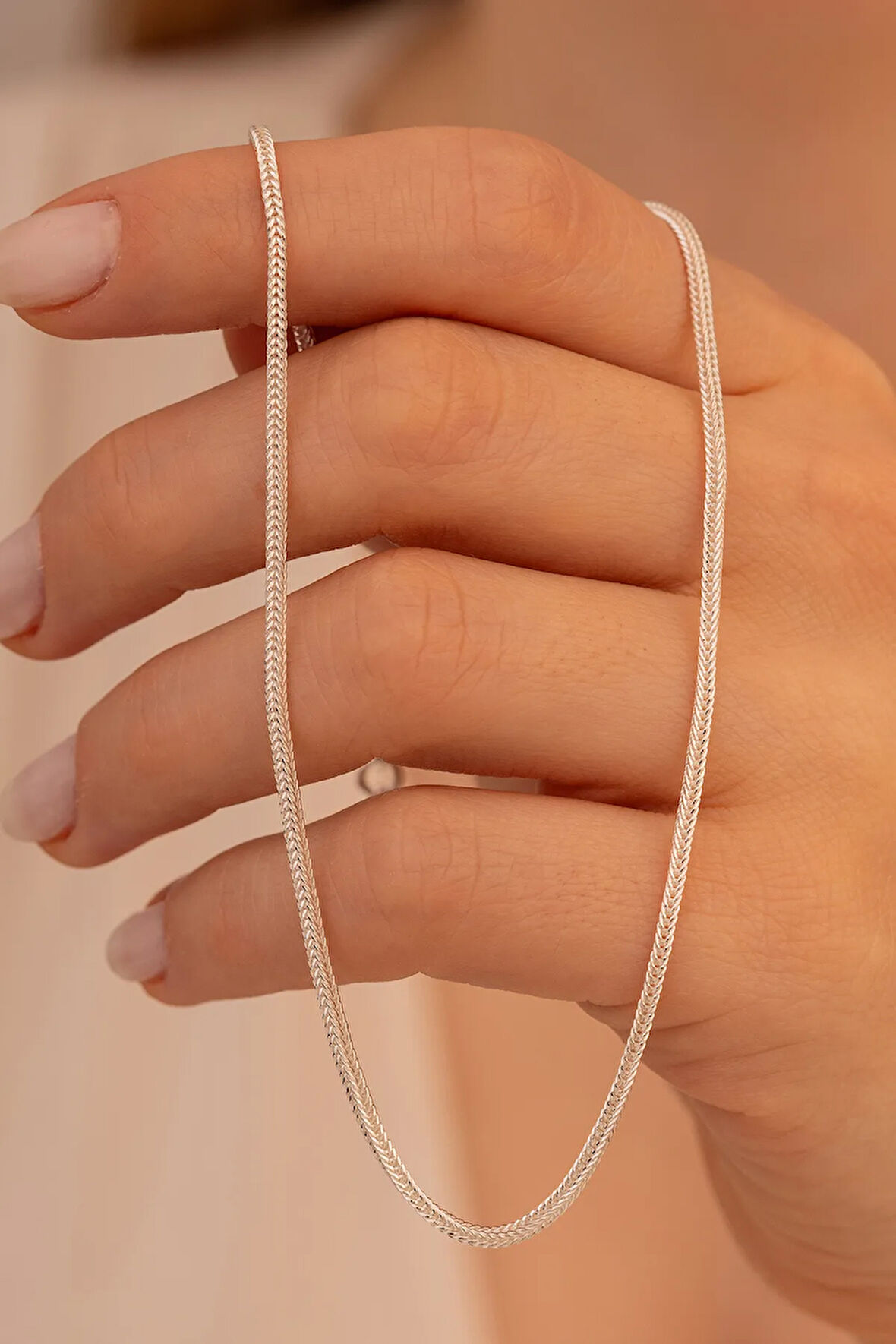 Kadın Gümüş Kolye - 2mm Beyaz Tilki Kuyruğu Zincir Gümüş Kadın Kolye