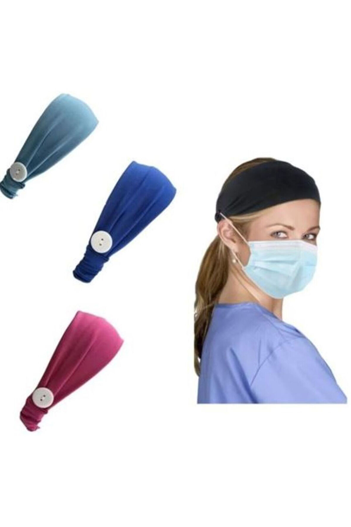 Unisex Yüz Maskesi Kulak Rahatlatıcı Saç Bandı Tutucu Maske Düğmeli Bandana