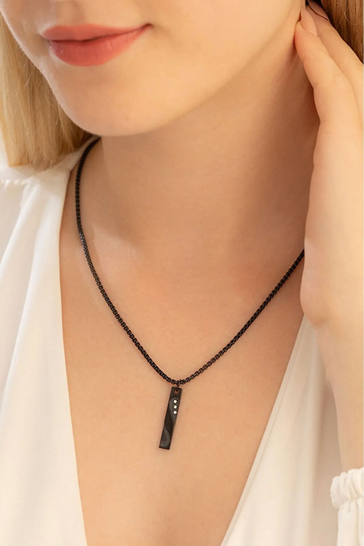 Kadın Çelik Kolye - Zirkon Taşlı İnce Kibar Çelik Kolye