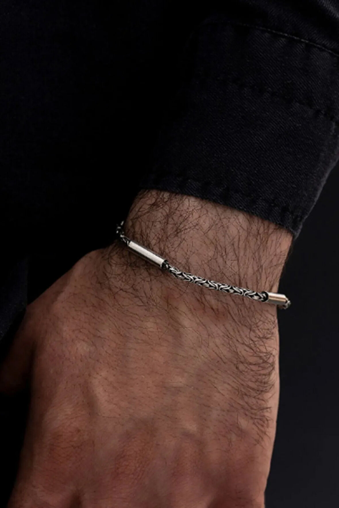 Erkek Kral Gümüş Bileklik Künye 3.5mm Özel Tasarım Silindir Parçalı