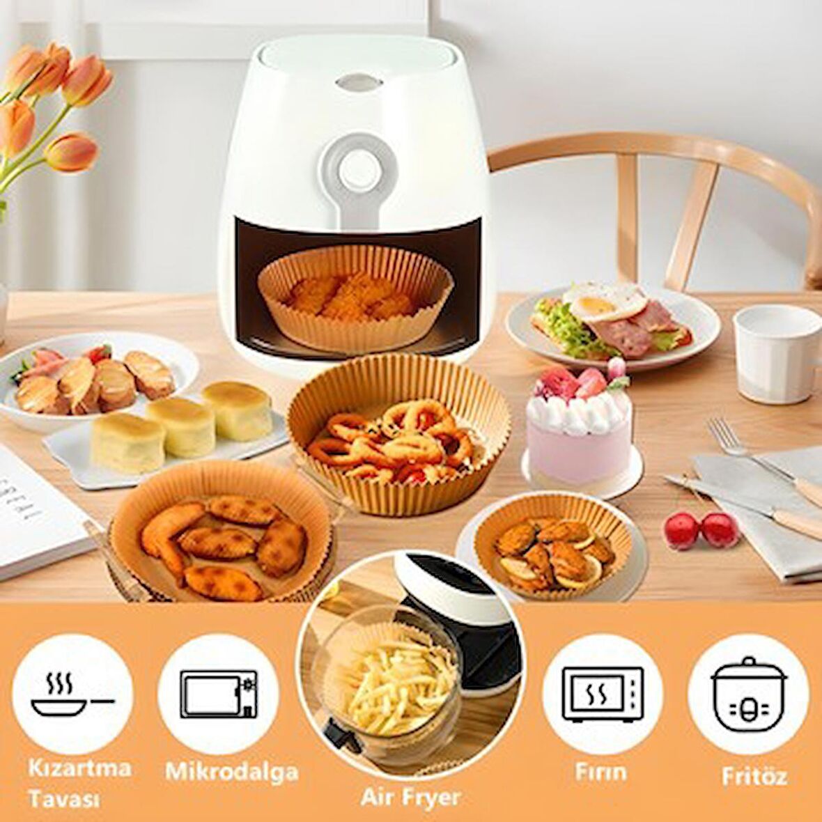 Fritöz Pişirme Kağıdı - Air Fryer Liners Hava Fritözü Xiaomi Philips Yağsız Tefal Kumtel Mı