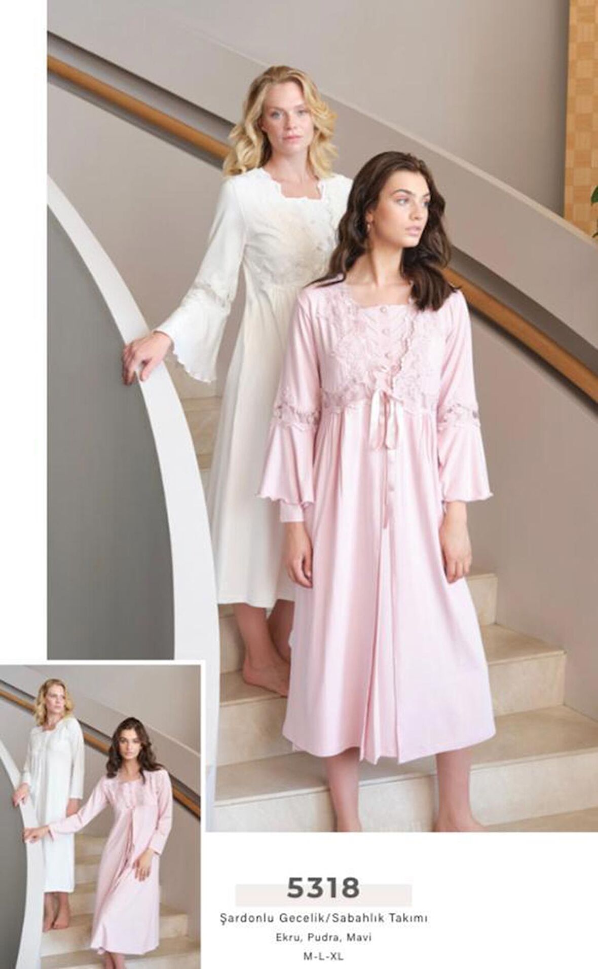 Bone Club 5318 Ecru Hamile Lohusa Gecelik Sabahlık Tk