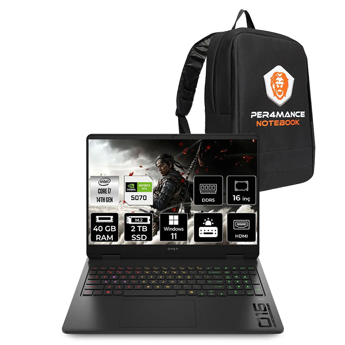 HP OMEN 16 i7 14650HX 40GB RAM 2TB SSD RTX5070/8GB 165Hz 16'' 2K WUXGA W11H Gaming Laptop & ÇANTA