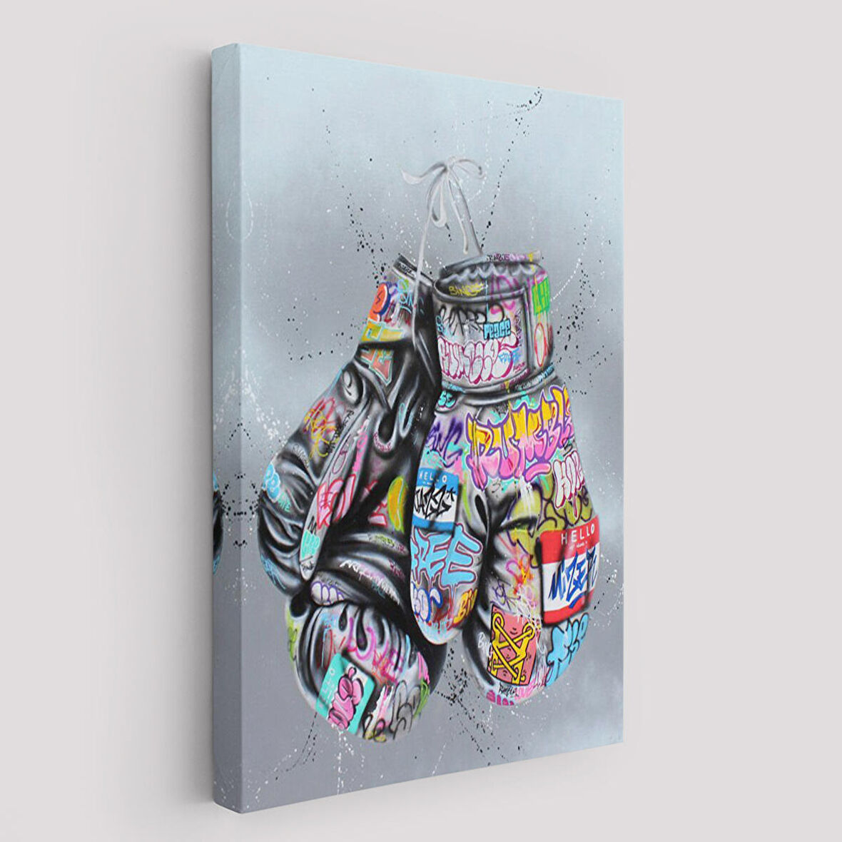 Boks Eldivenleri Kanvas Tablo, Renkli Banksy Sokak Graffiti Kanvas Tablo-5320