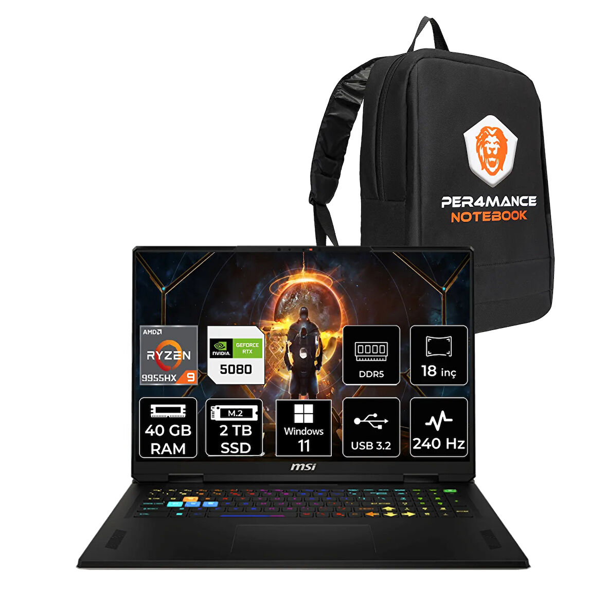 MSI Vector A18 HX R9 9955HX 40GB 2TB SSD RTX5080/16GB 175W 18'' WQXGA W11H Gaming Laptop