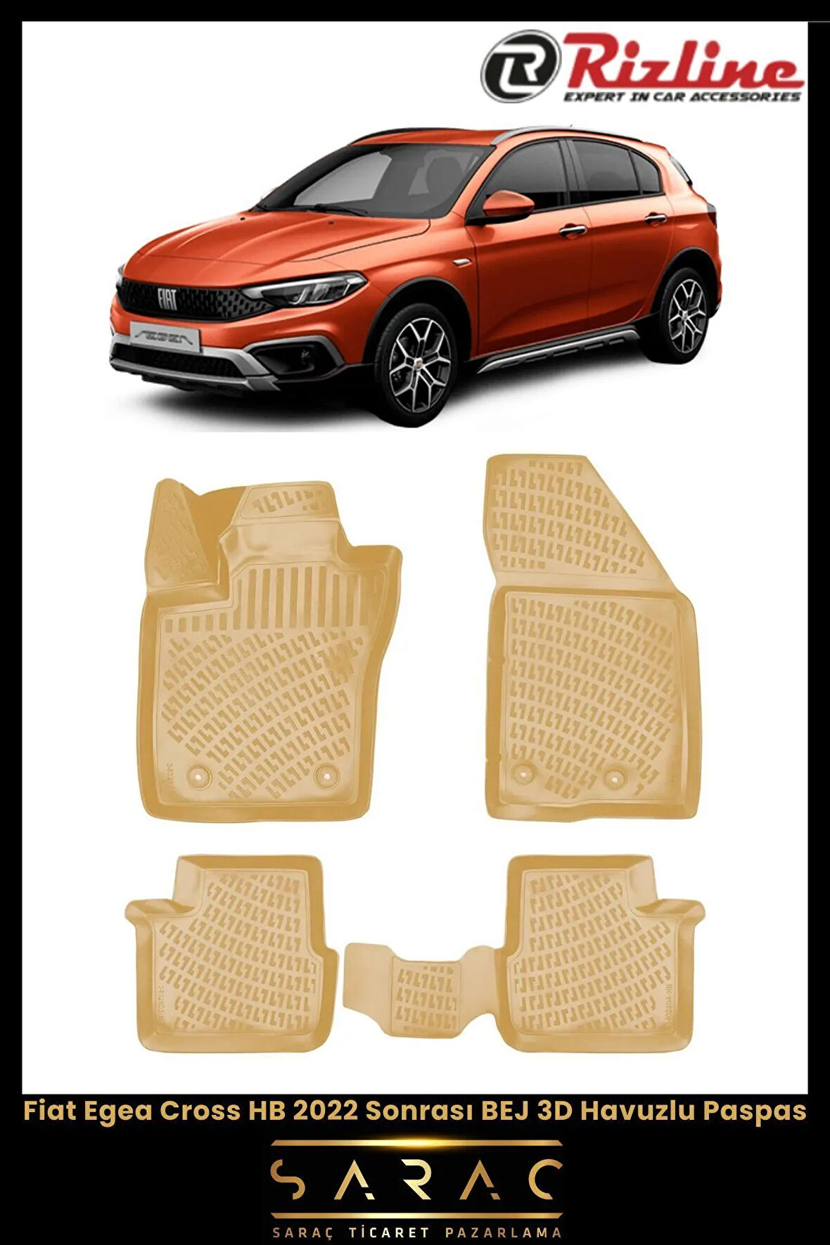 Rizline Fiat Egea Cross HB 2021 Model BEJ 3D Havuzlu Paspas