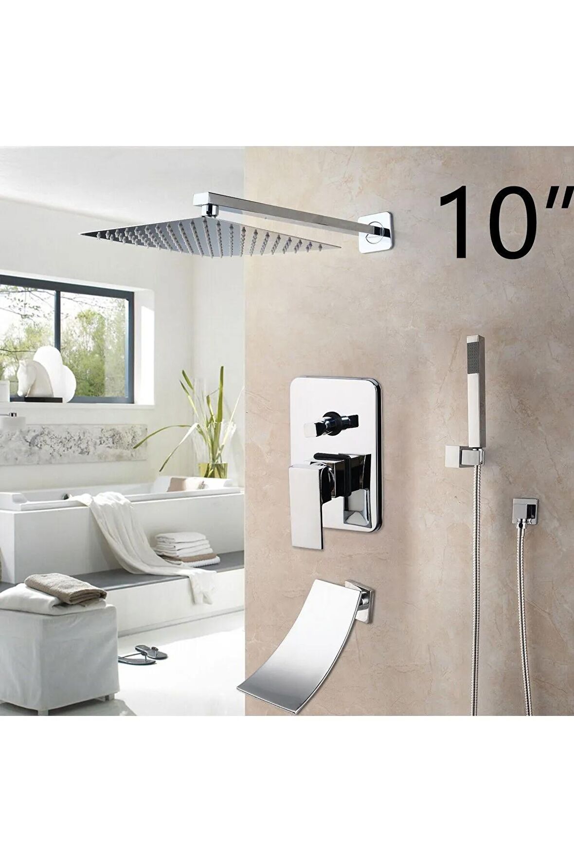 Banyo Bataryası Duş Seti Ankastre Krom Şelale 30x30 Tepe Duş 7 Yıl Garantili Sıva Altı Dahil
