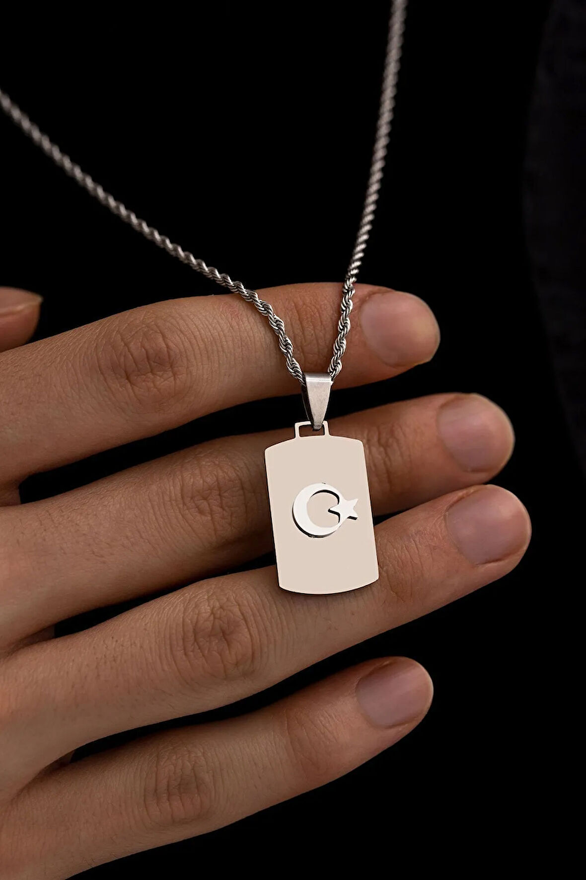 Erkek Çelik Kolye - Ayyıldız Model Erkek Çelik Kolye