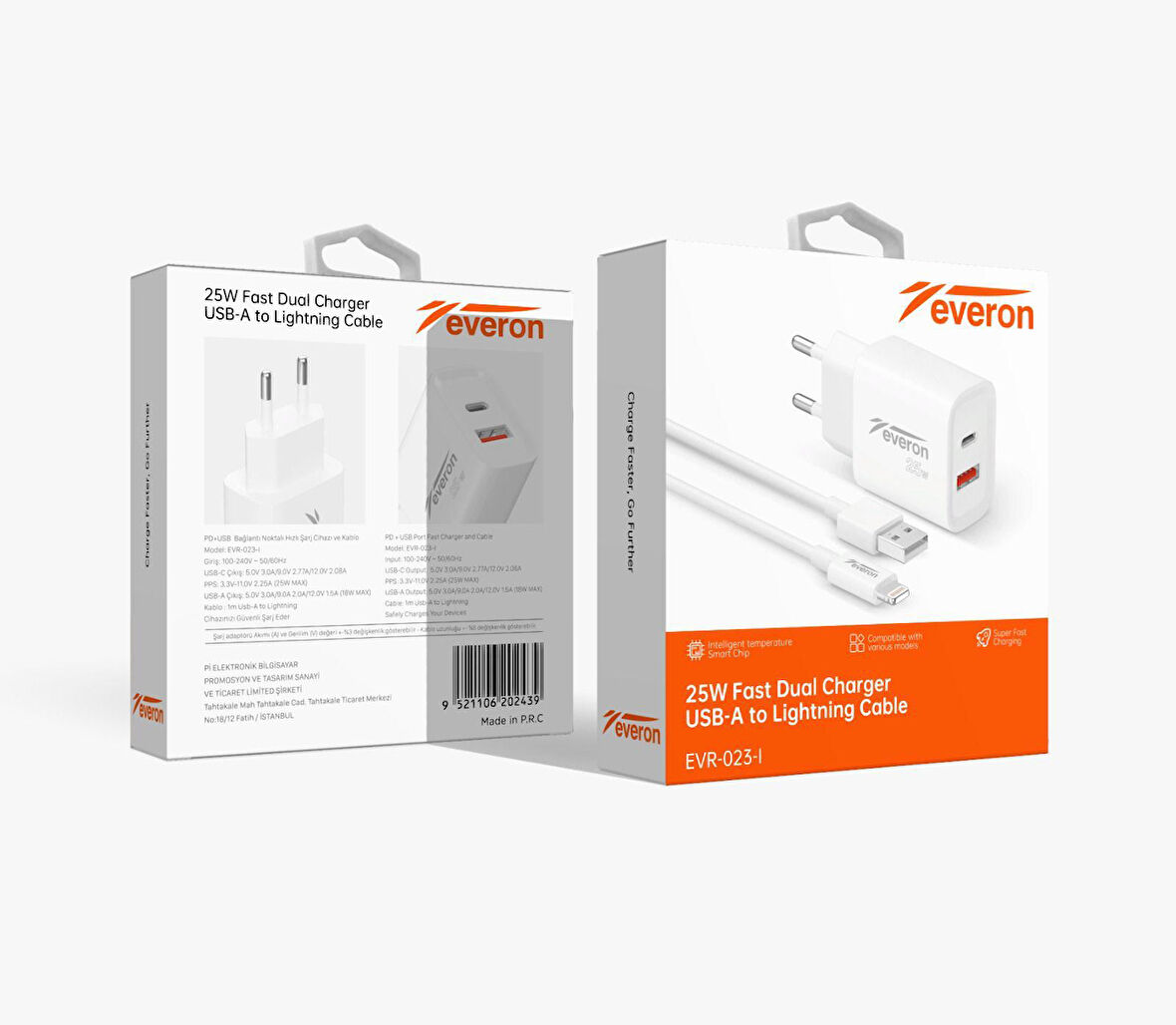 Everon 25W PD-Usb  Şarj Başlığı ve Lightning kablo Evr-023-ı