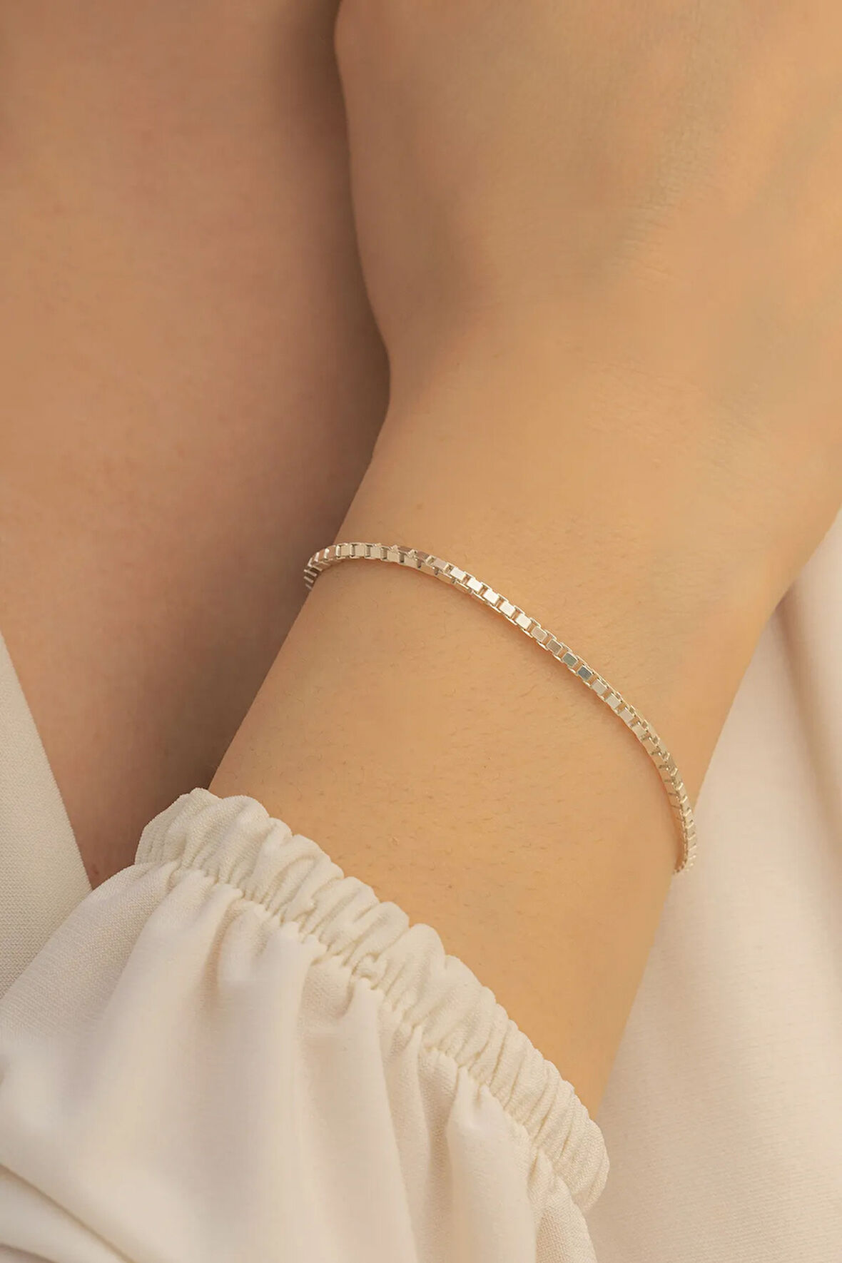 Kadın Gümüş Bileklik - 925 Ayar 2mm Küp Zincir Gümüş Bileklik