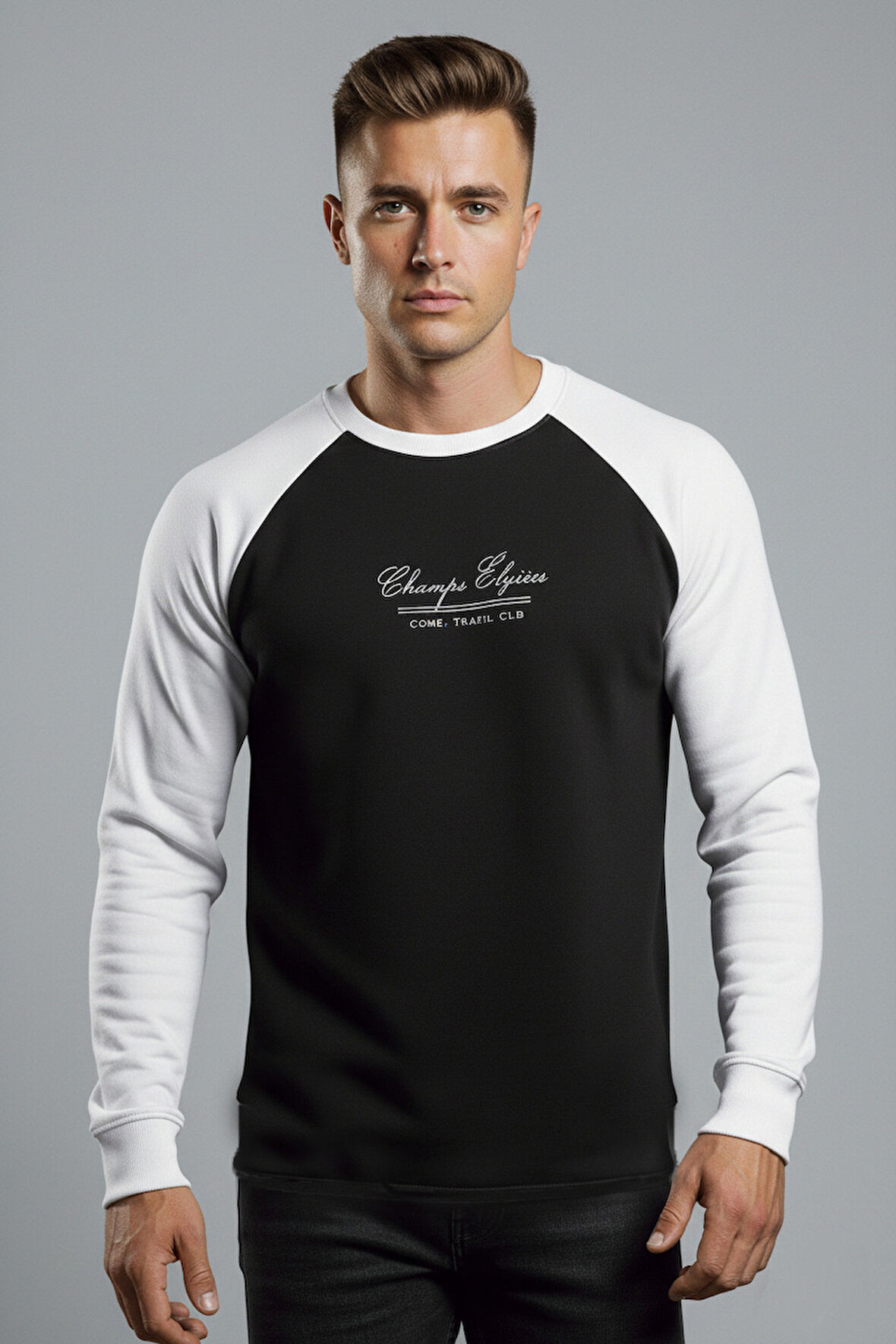 DeepSEA Erkek Siyah Fitilli Şardonlu Sweatshirt - Pamuklu, Likralı, Rahat Kalıp Sweatshirt 2601510