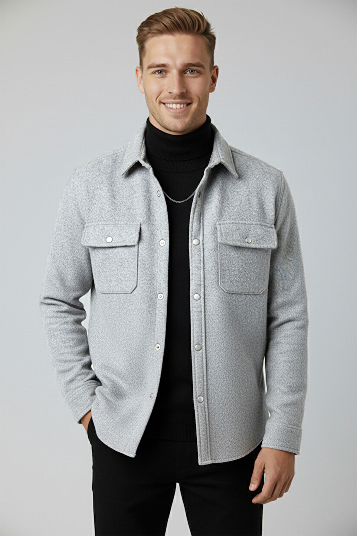 DeepSEA Erkek Gri Kaşe Ceket Mont – Rahat Kesim Cepli Çıtçıtlı Ceket 2500559