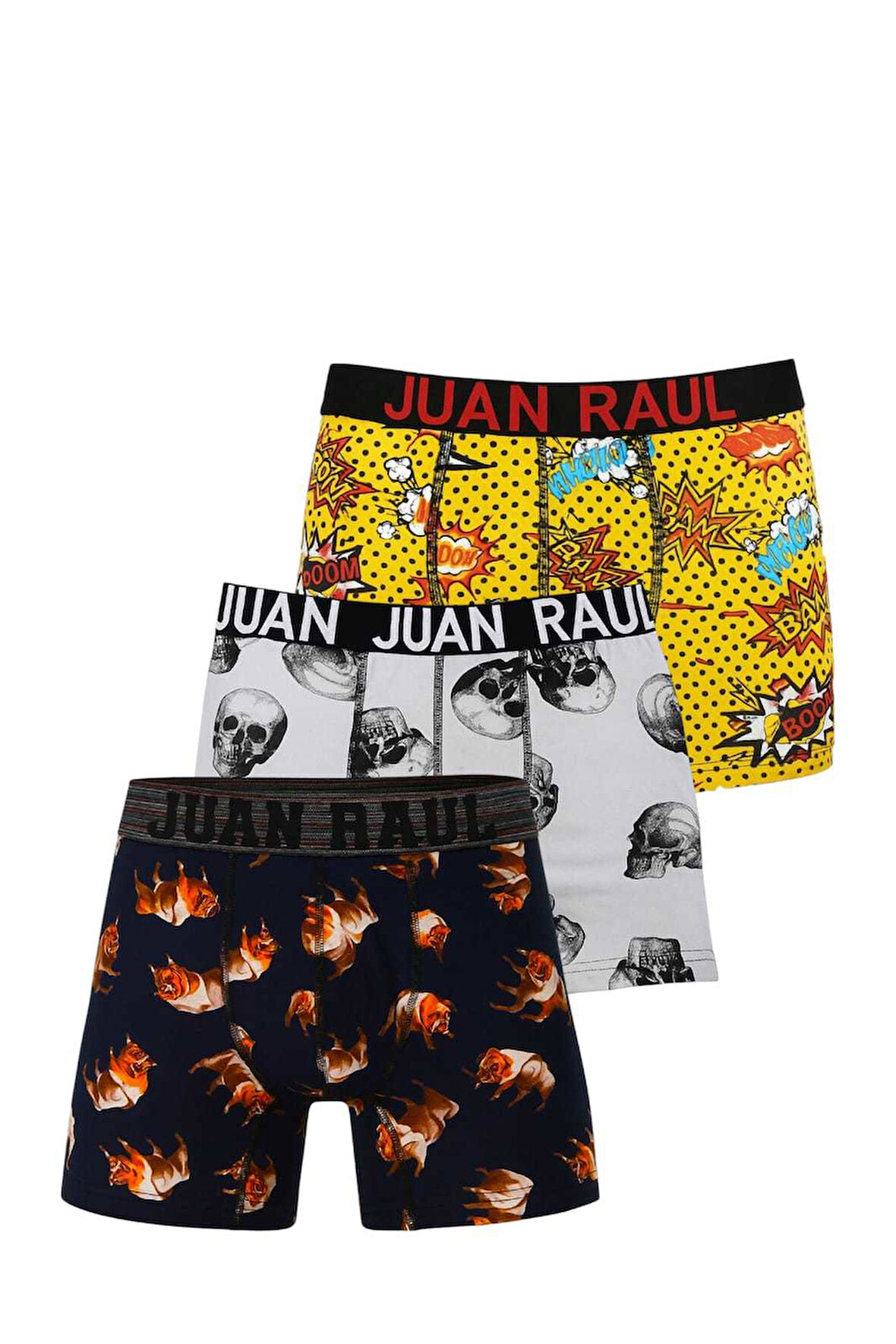  DeepSEA Erkek Çok Renkli 3’lü Desenli Boxer Seti – %95 Pamuk %5 Elastan Likralı Rahat Esnek İç Giyim 2603105