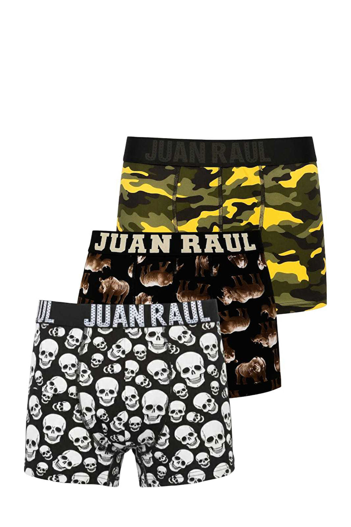 DeepSEA Erkek Çok Renkli 3’lü Desenli Boxer Seti – Kamuflaj ve Kuru Kafa Baskılı Pamuklu Likralı Rahat Boxer 2603106