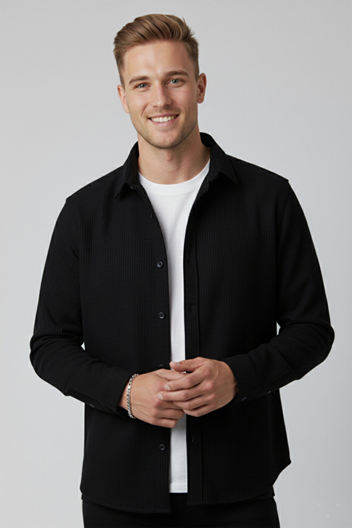 DeepSEA Erkek Siyah Kadife Fitilli Rahat Kesim Gömlek Yumuşak Dokulu Likralı Kadife Gömlek 2600758