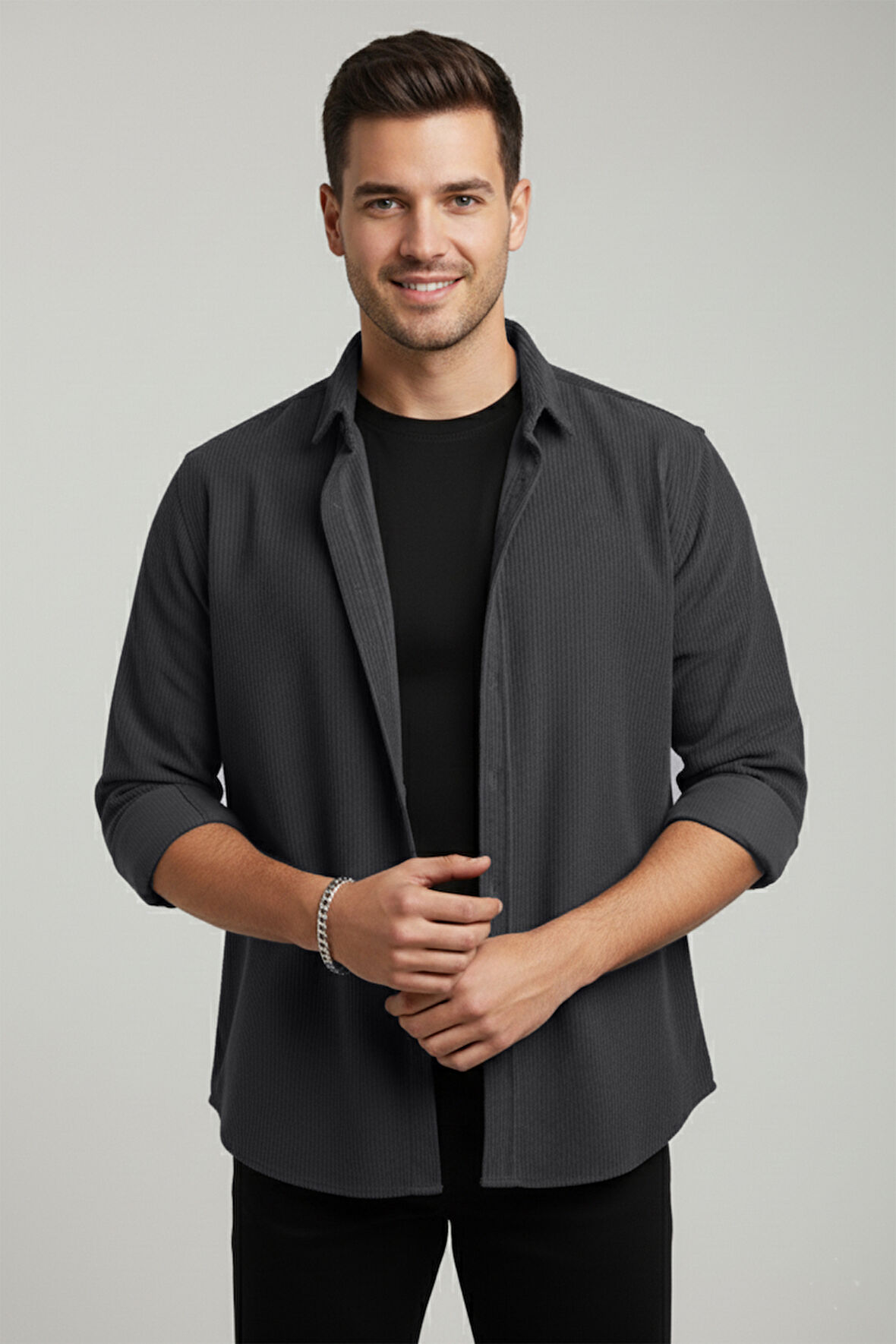 DeepSEA Erkek Füme Kadife Fitilli Rahat Kesim Gömlek Yumuşak Dokulu Likralı Kadife Gömlek 2600758