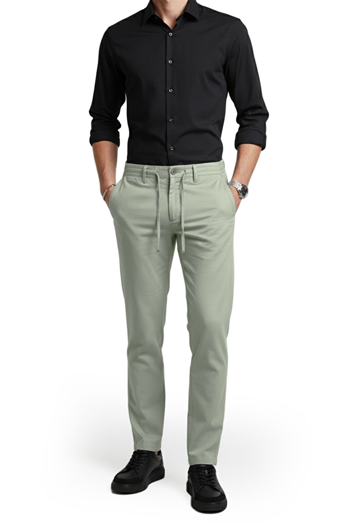 DeepSEA Erkek Açık Yeşil Esnek Kumaş Slim Fit Beli Lastikli Günlük Spor Pantolon 2601070