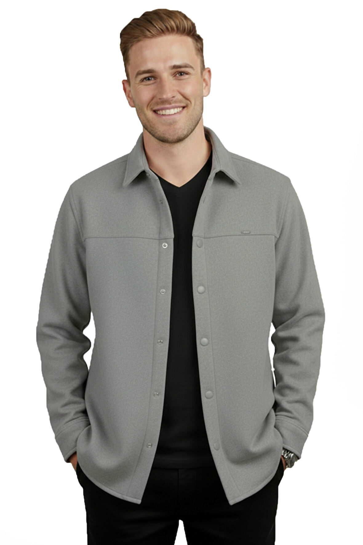 DeepSEA Erkek Gri Likralı Rahat Kalıp Cepsiz Kaşe Ceket – Çıt Çıtlı, Esnek Şık Model Ceket 2600760