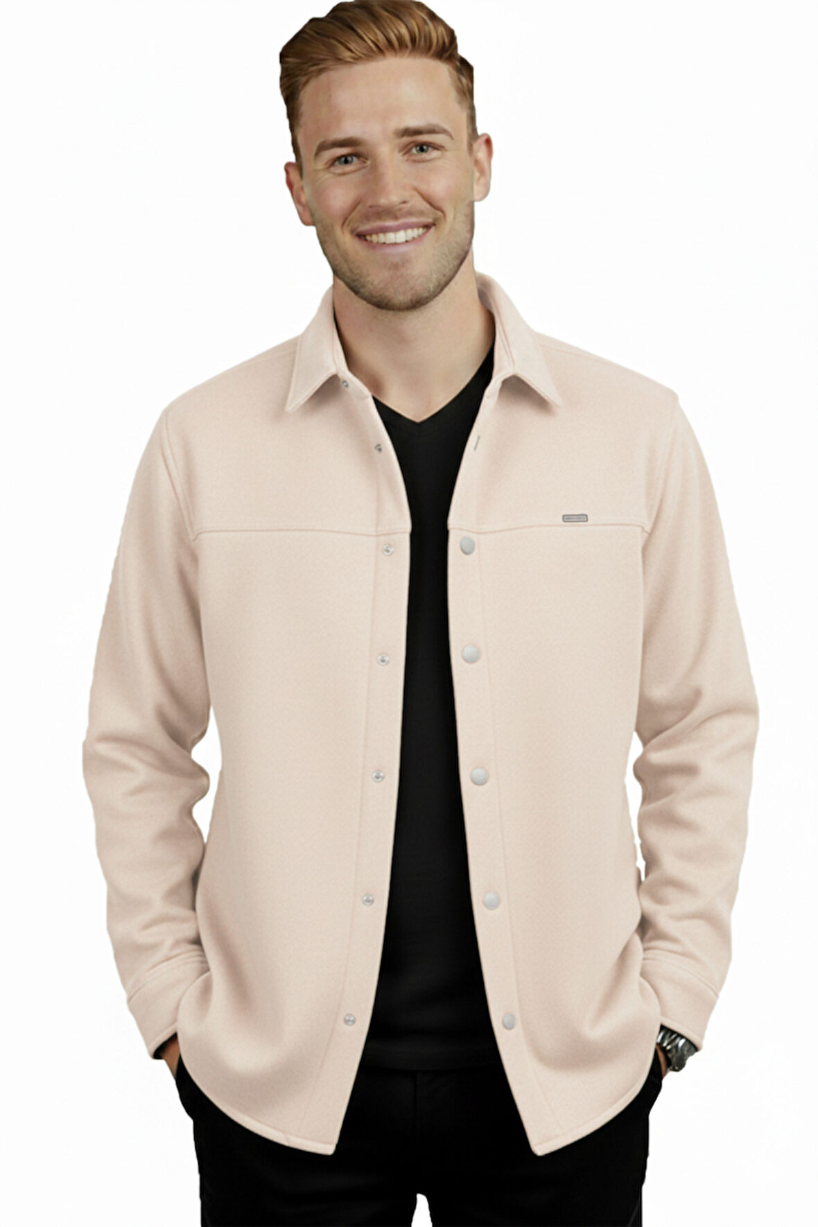 DeepSEA Erkek Krem Likralı Rahat Kalıp Cepsiz Kaşe Ceket – Çıt Çıtlı, Esnek Şık Model Ceket 2600760