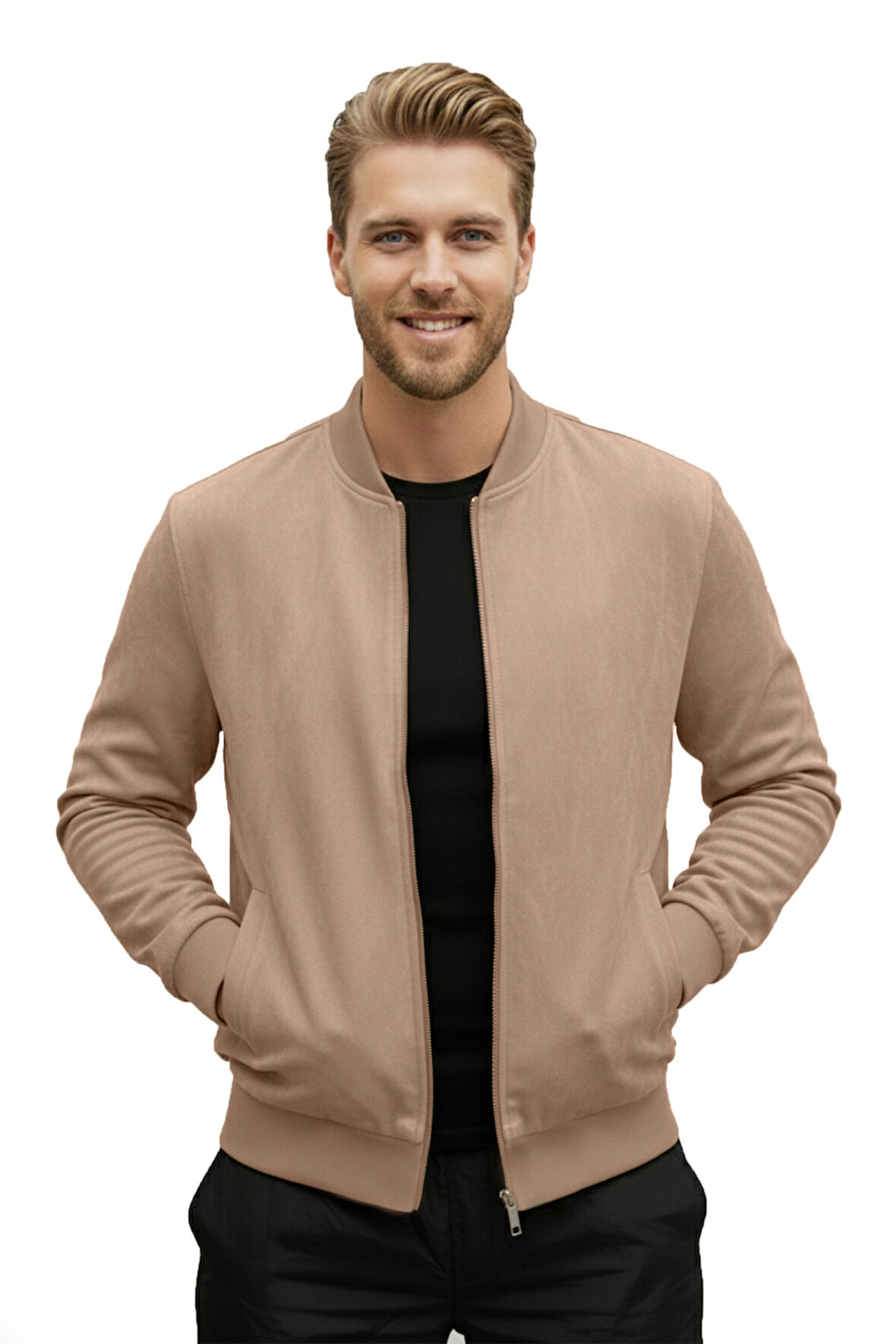 DeepSEA Erkek Vizon Dar Kesim Likralı Fermuarlı Süet Ceket – Mevsimlik İnce Premium Mont 2504334