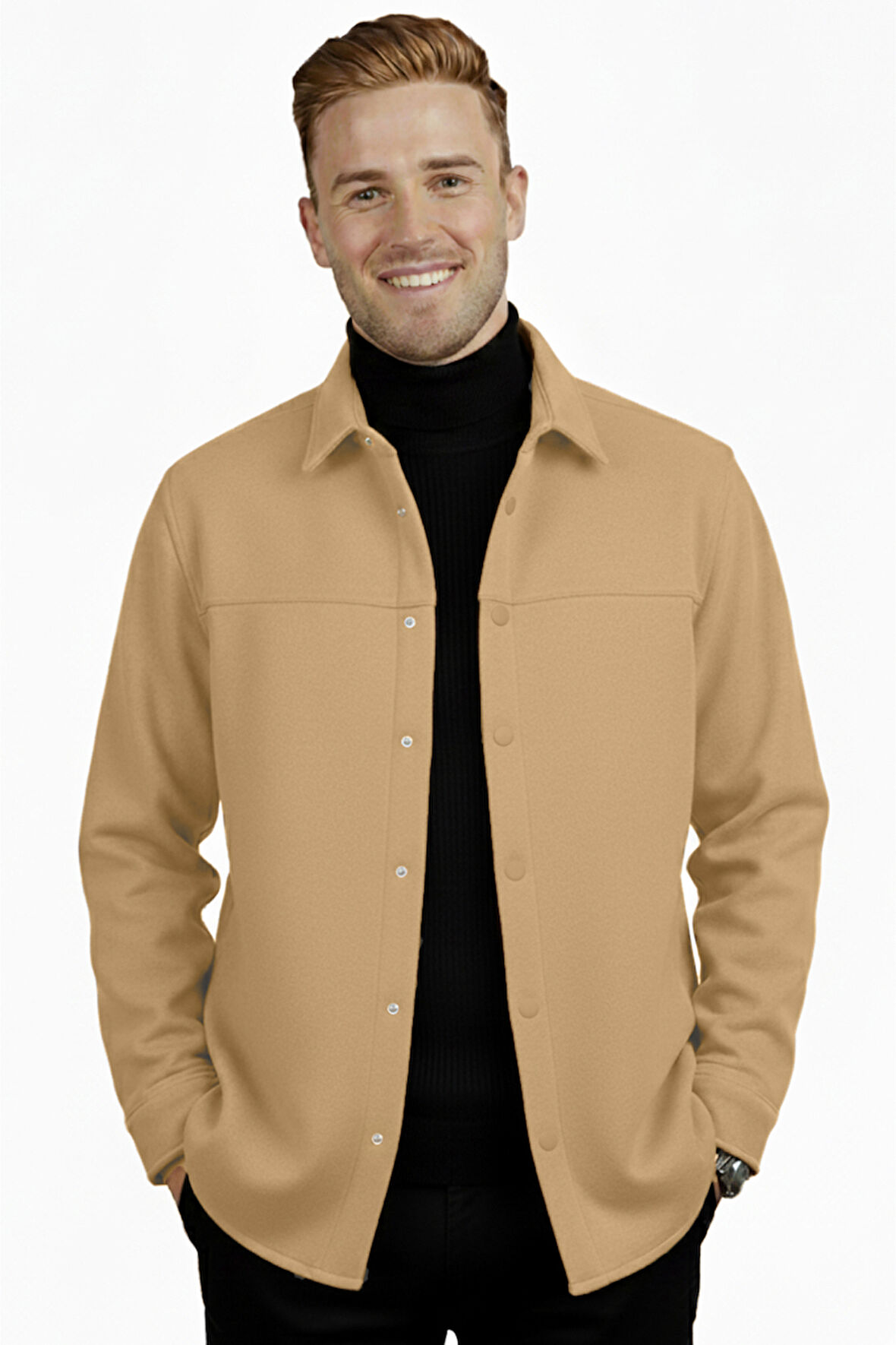 DeepSEA Erkek Camel Likralı Rahat Kalıp Cepsiz Kaşe Ceket – Çıt Çıtlı, Esnek Şık Model Ceket 2600760